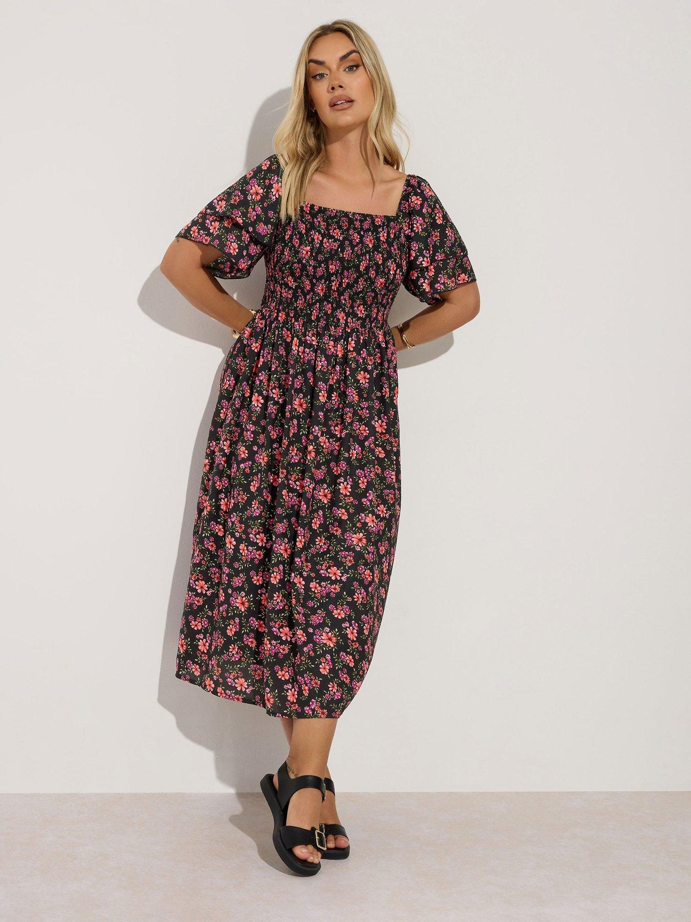 undefined Curve Shirred Square Neck Dress - Black