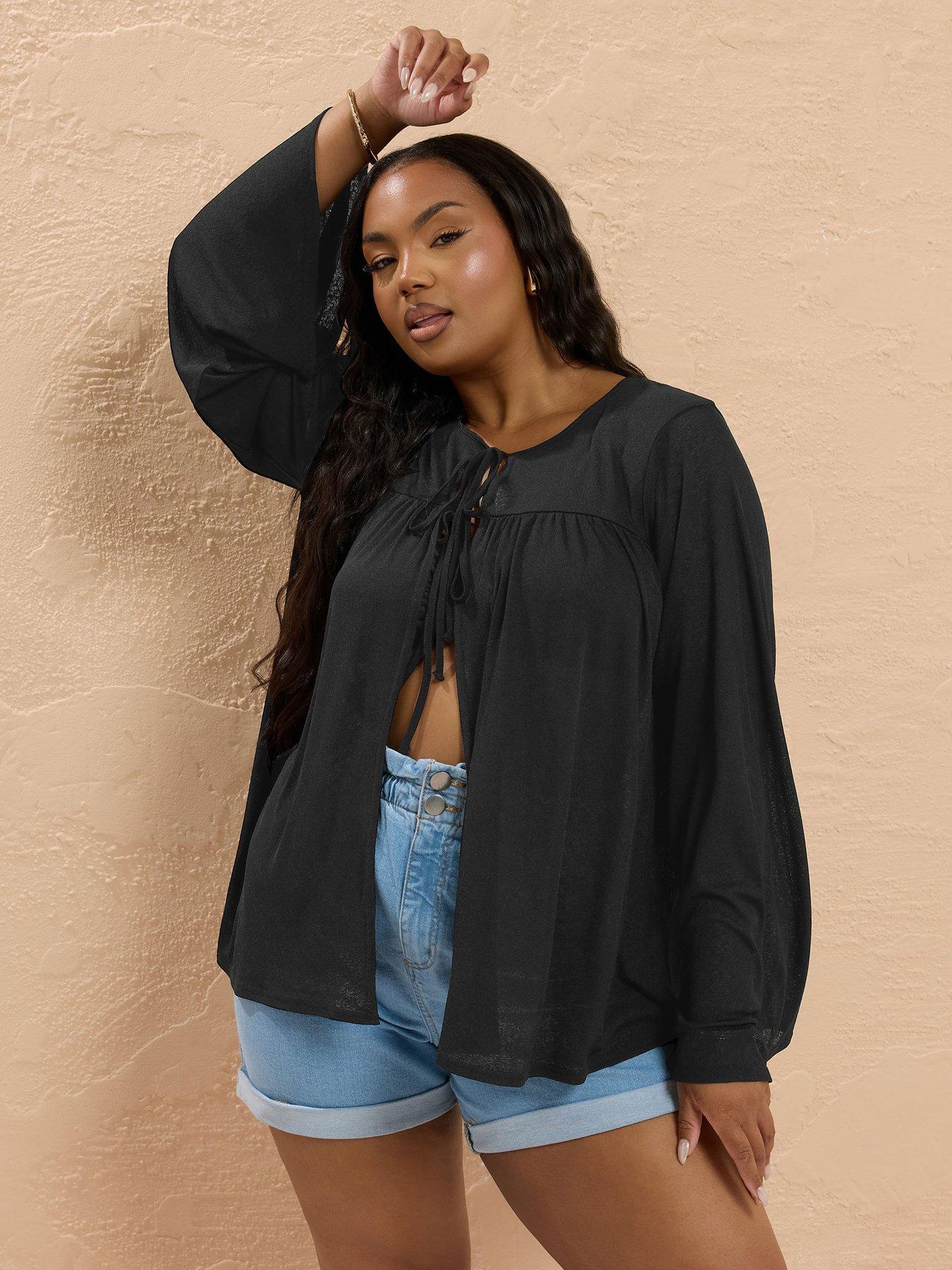 undefined Curve Tie Front Cover Up - Black