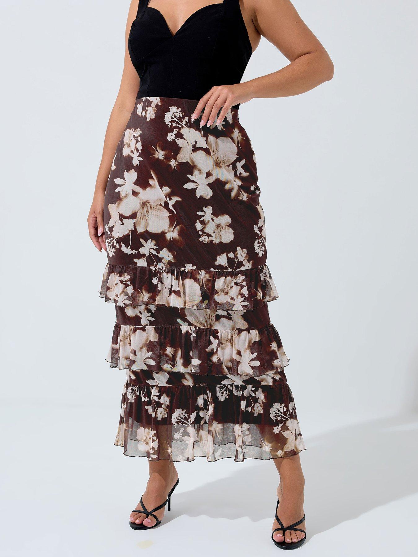 undefined Curve Blur Floral Frill Skirt