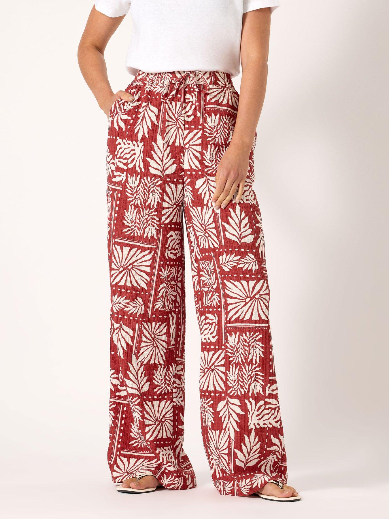 undefined Tall Palm Print Wide Leg Trousers 34" - Brown