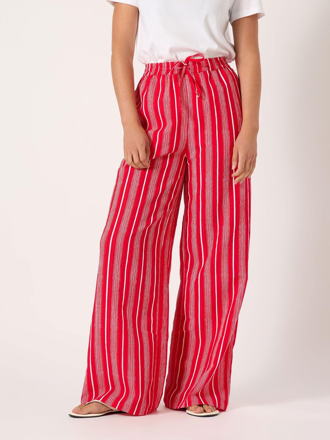 undefined Tall Stripe Wide Leg Trousers 34" - Red