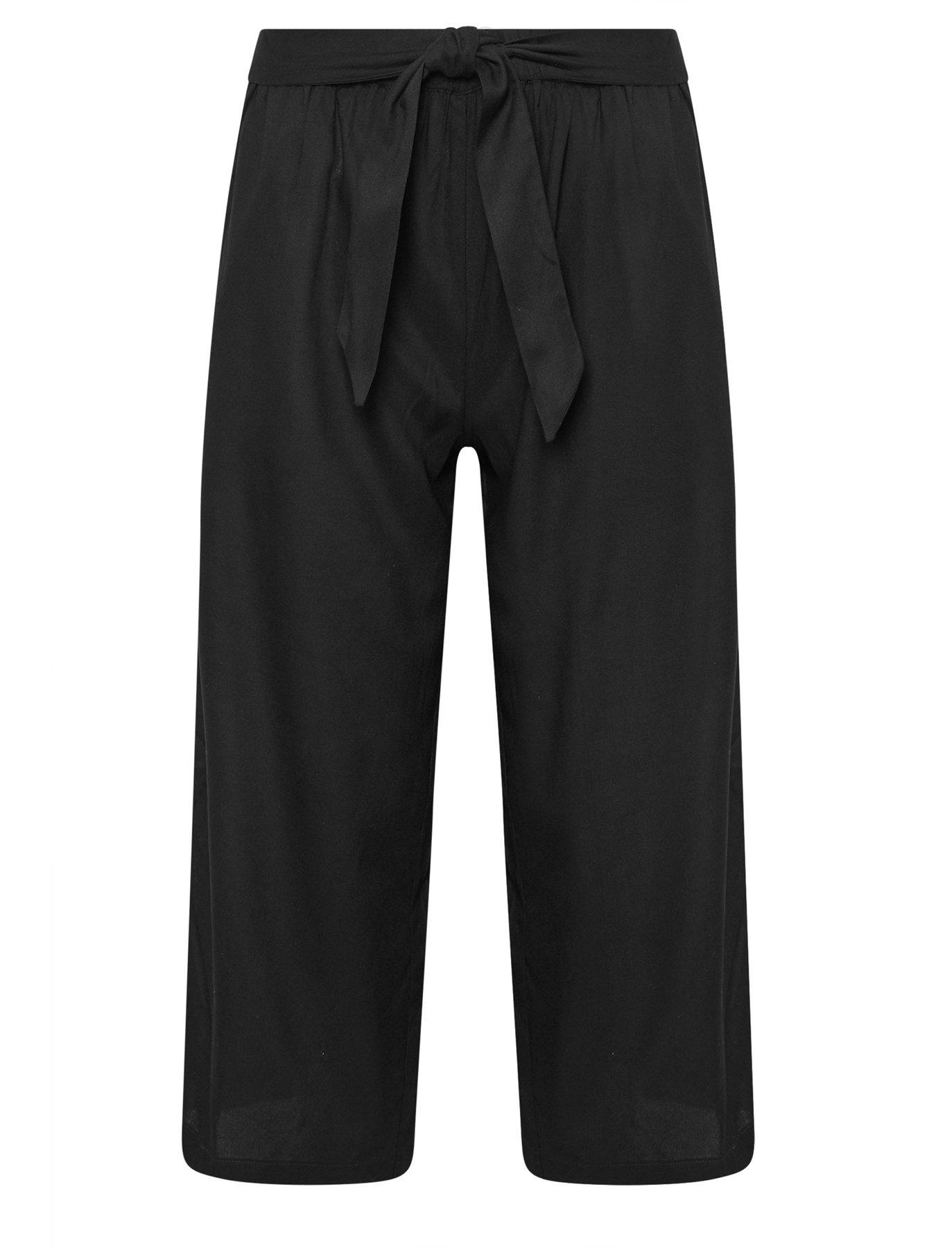 Image 5 of 5 of Yours Petite Tie Belt Crop Wide Leg Trousers - Black