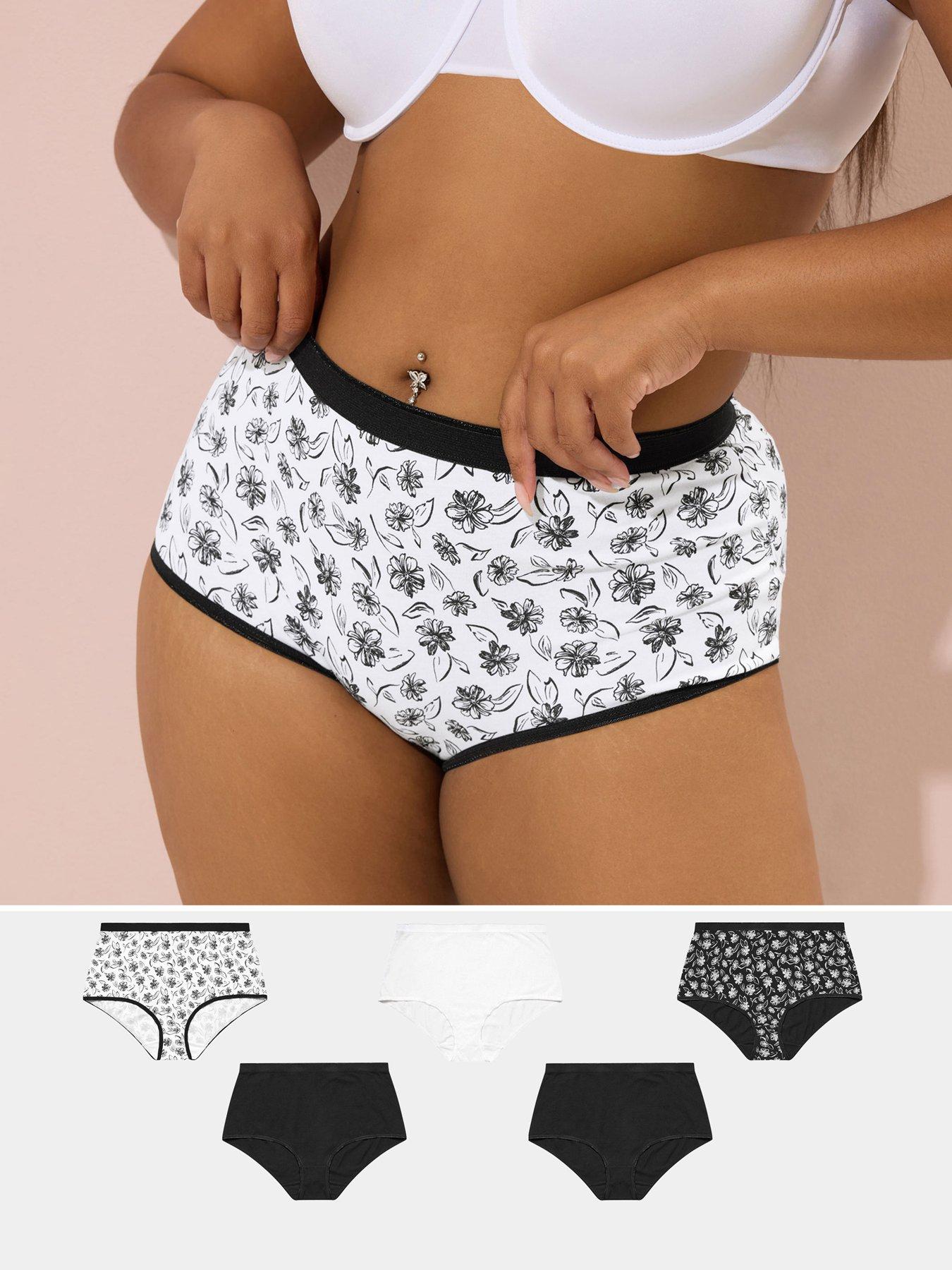 undefined Curve 5 Pack Mono Floral Full Briefs - Black