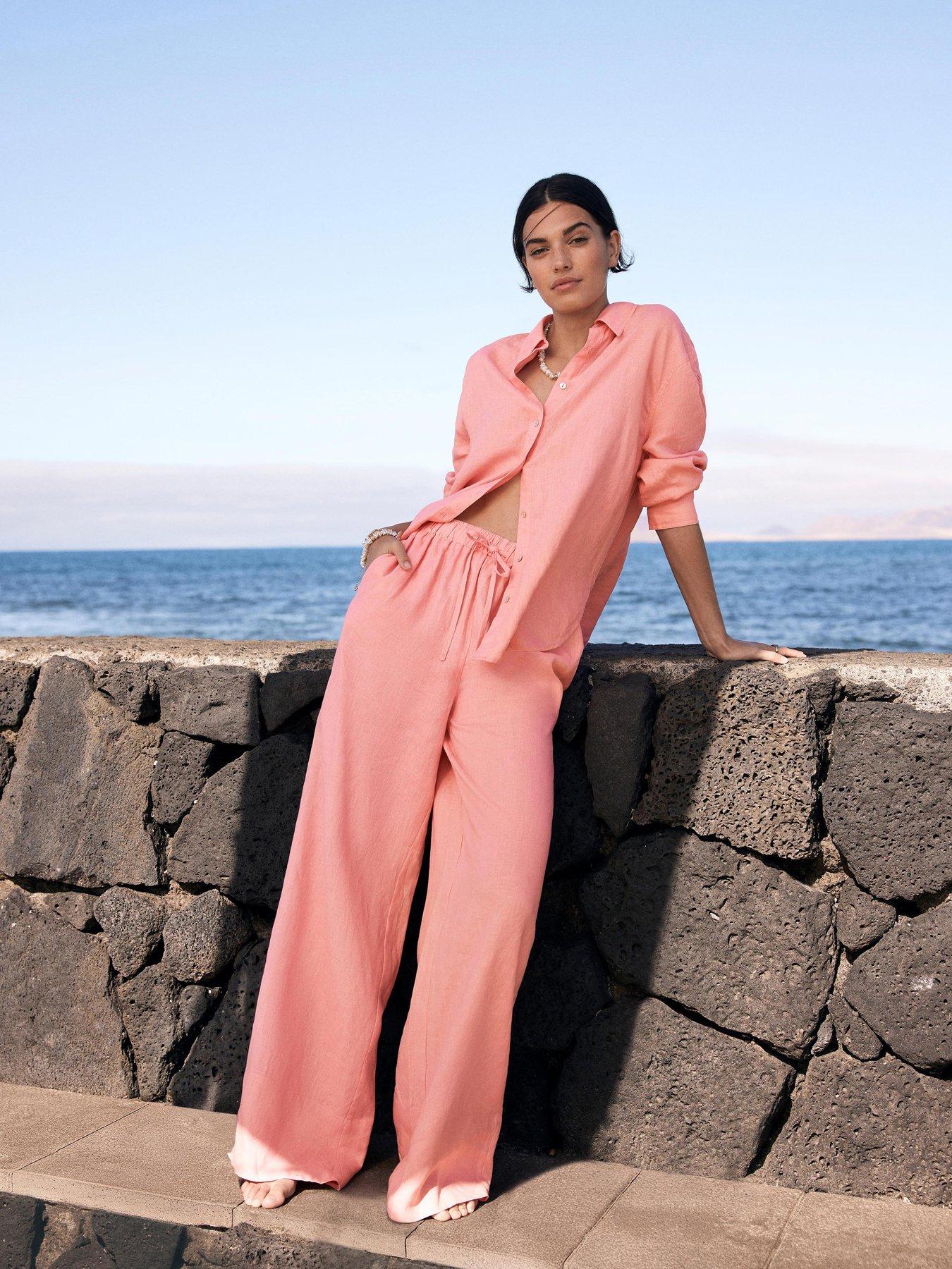 undefined Linen Long Sleeve Shirt - Pink