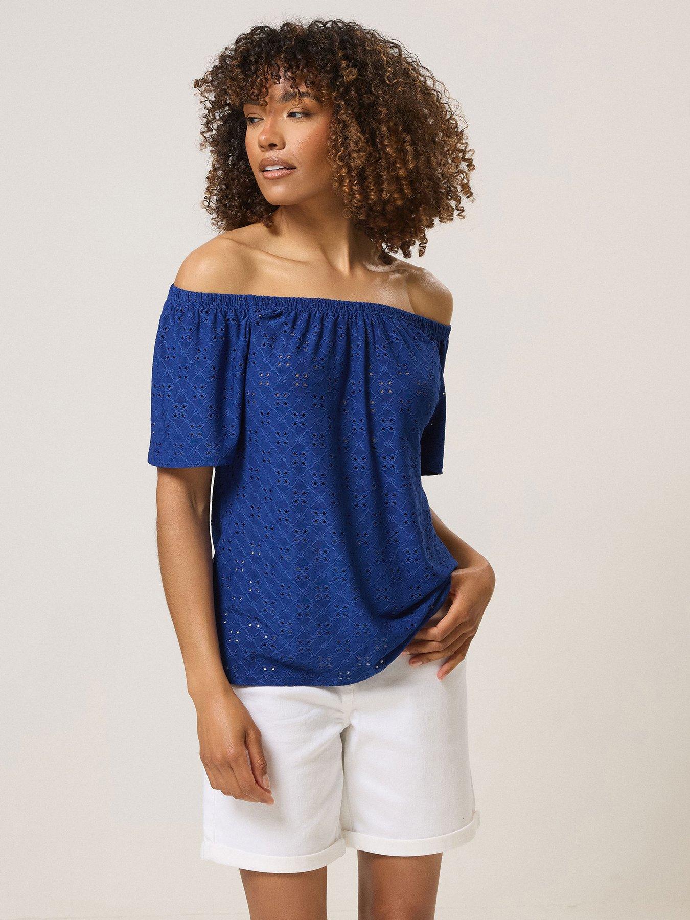 undefined Broderie Bardot Top - Blue