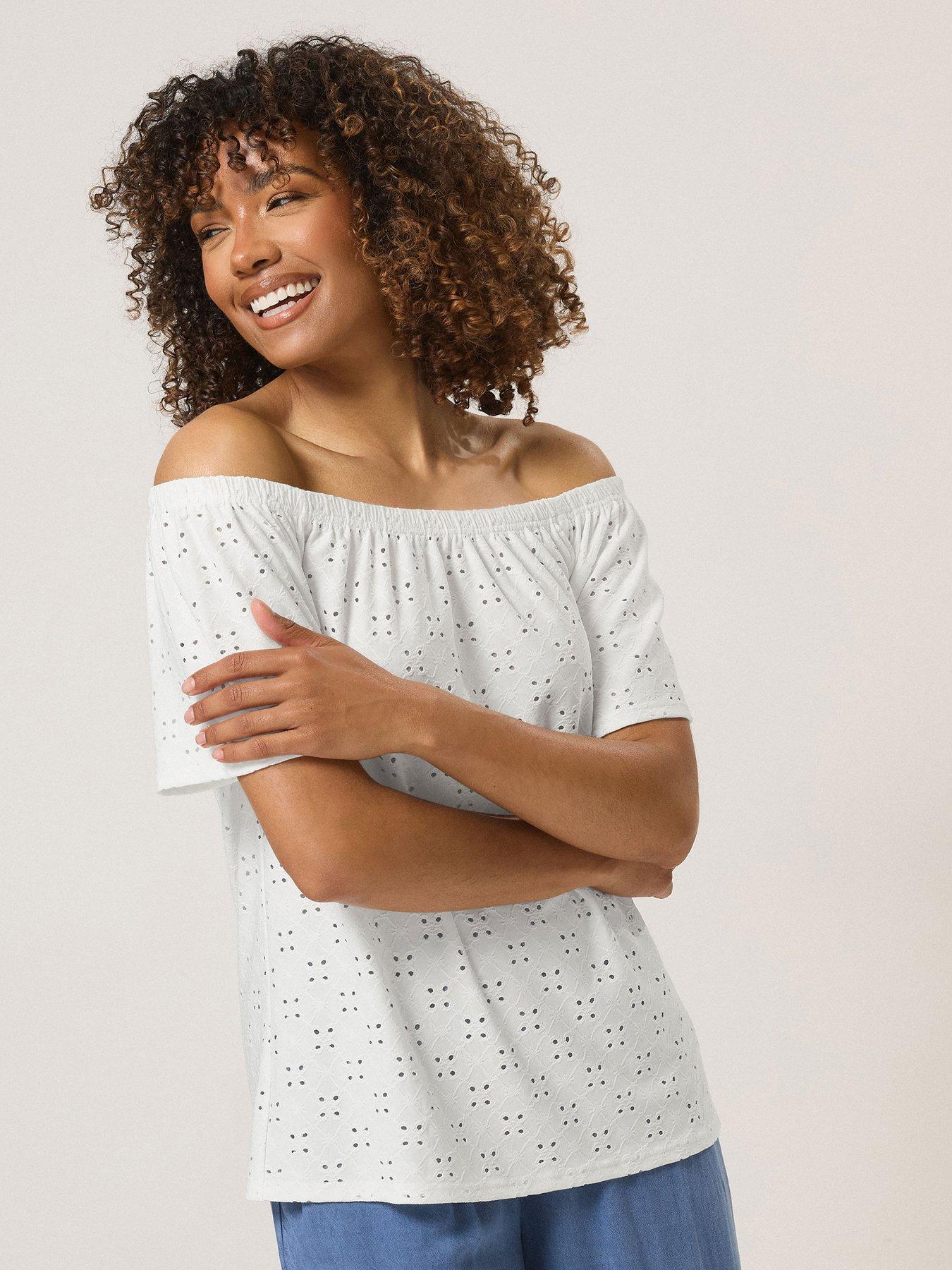 undefined Broderie Bardot Top - White
