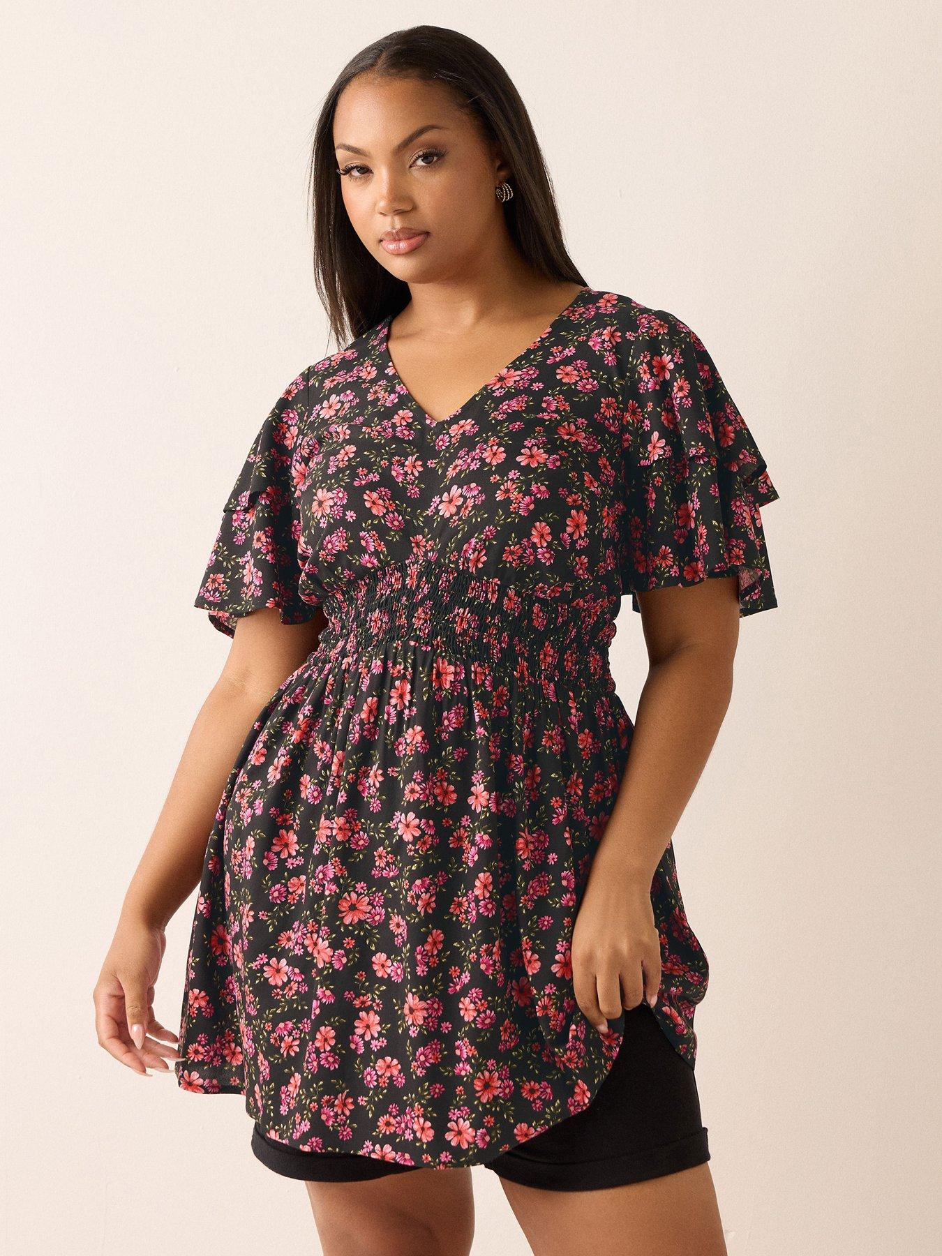 Yours Curve Flutter Sleeve Top - Pink | Very