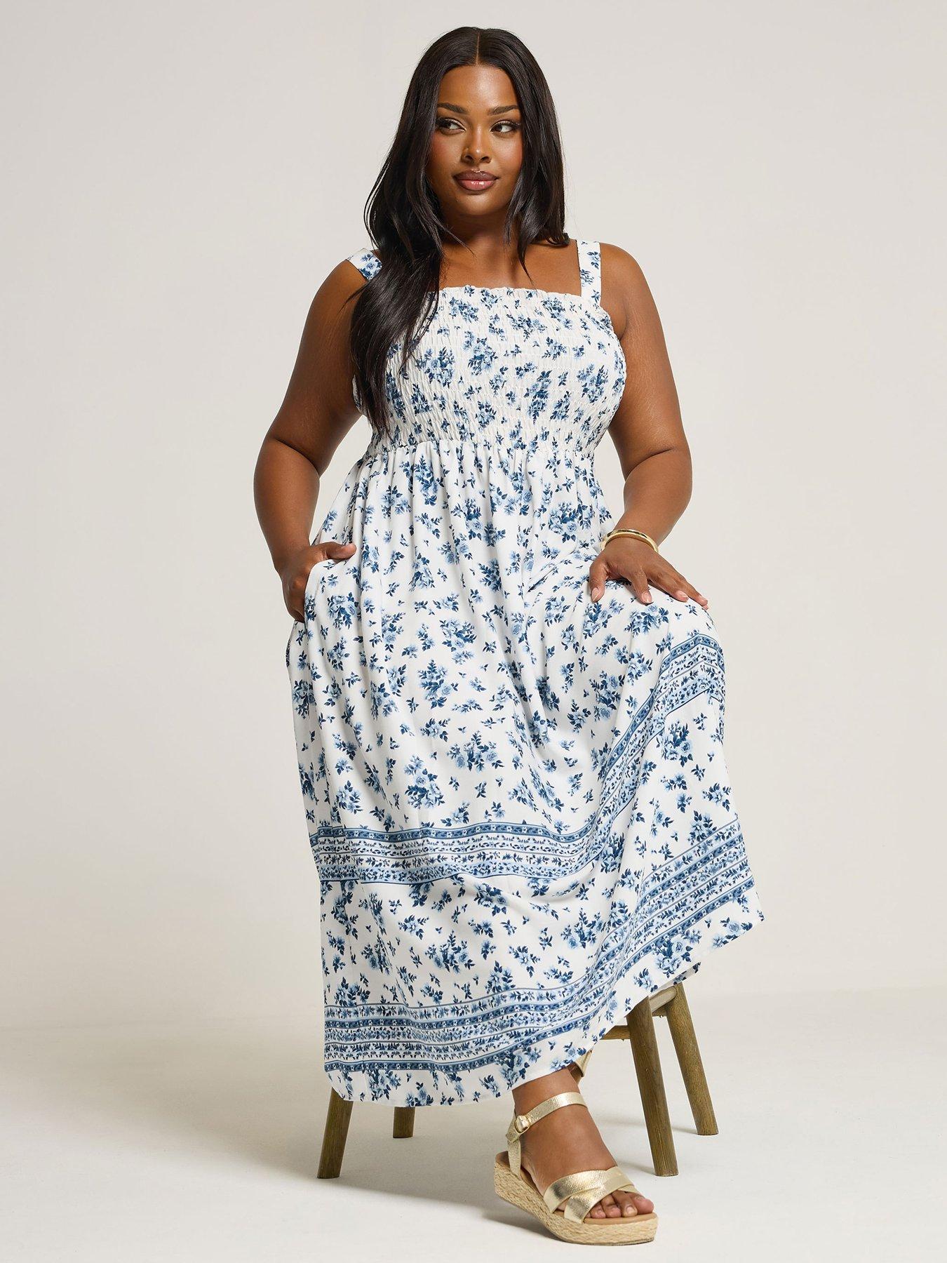 undefined Curve Ditsy Border Maxi Dress - Blue