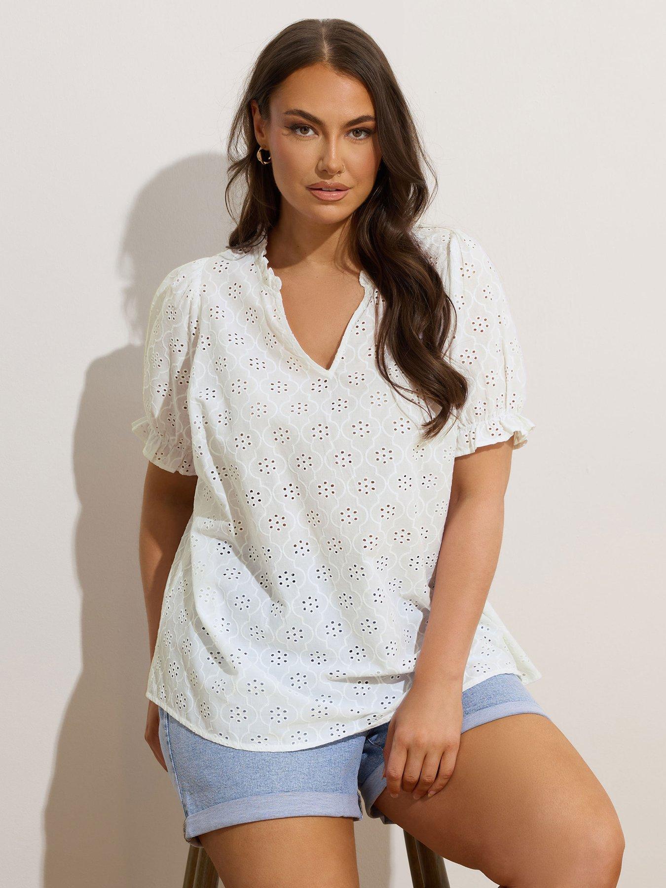 undefined Curve Broderie Gypsy Top - White