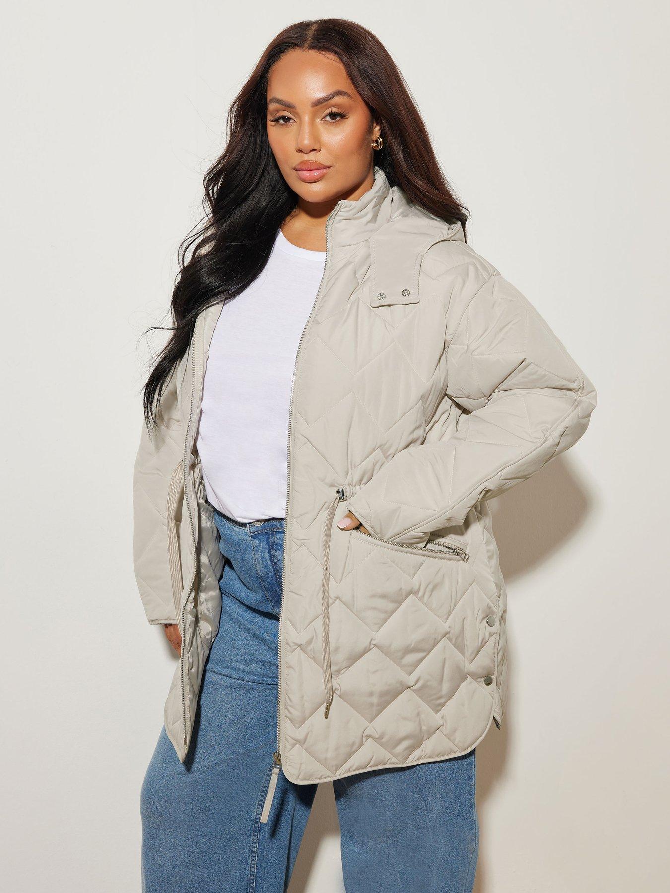 undefined Curve Zig Zag Quilted Midi Jacket - Ivory