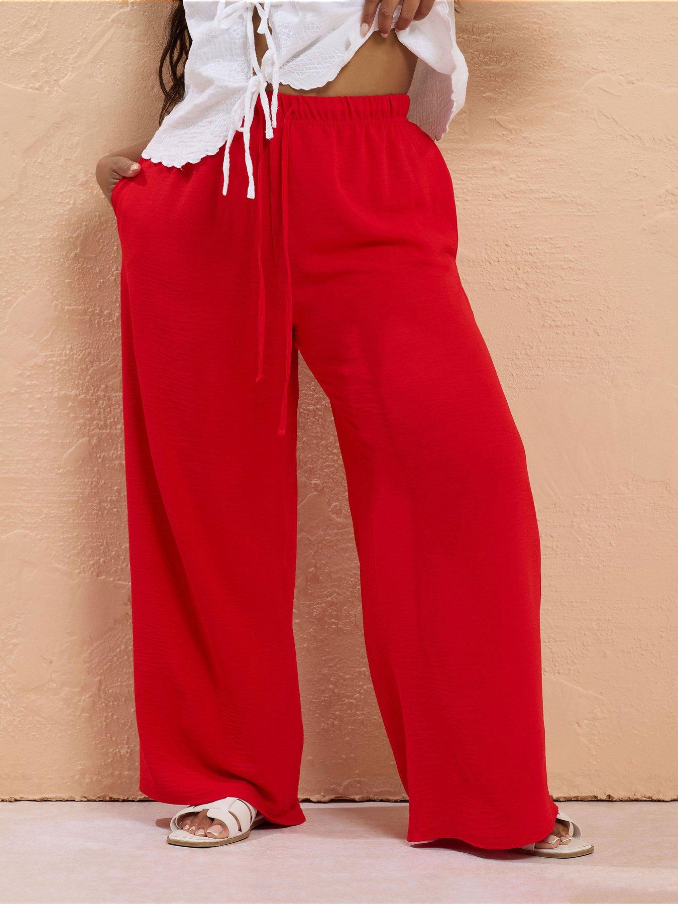 undefined Curve Wide Leg Washed Twill Trousers - Red