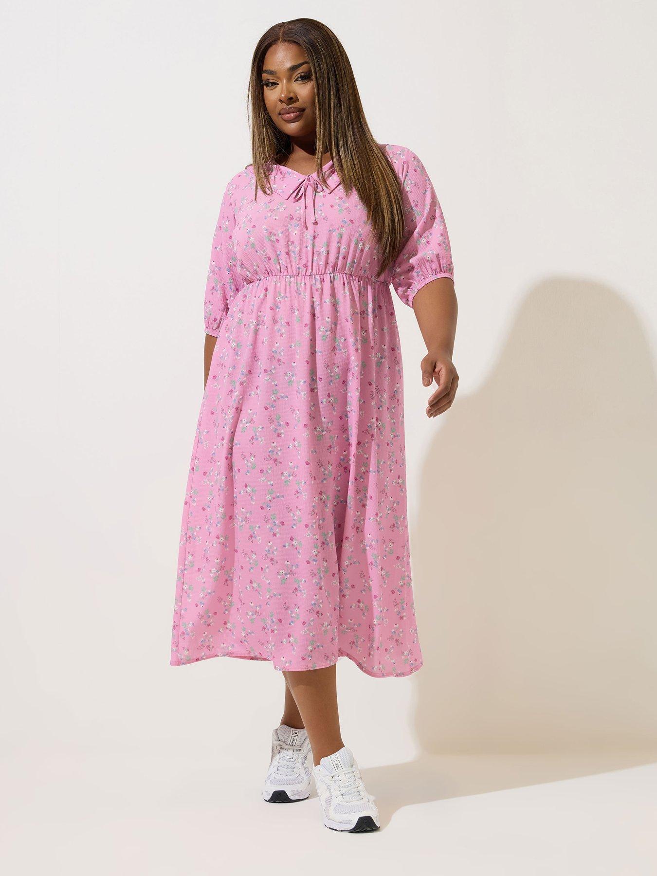 undefined Curve Ditsy Collar Dress - Pink