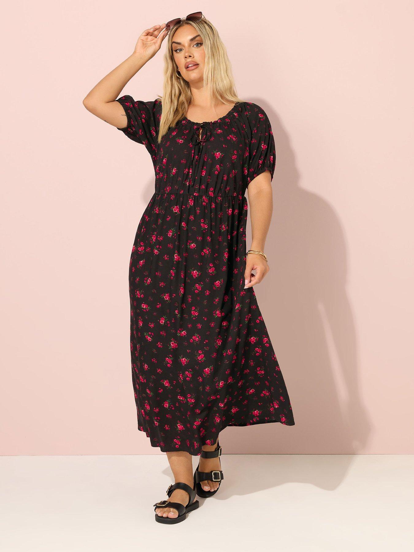 undefined Curve Short Sleeve Gypsy Dress - Black