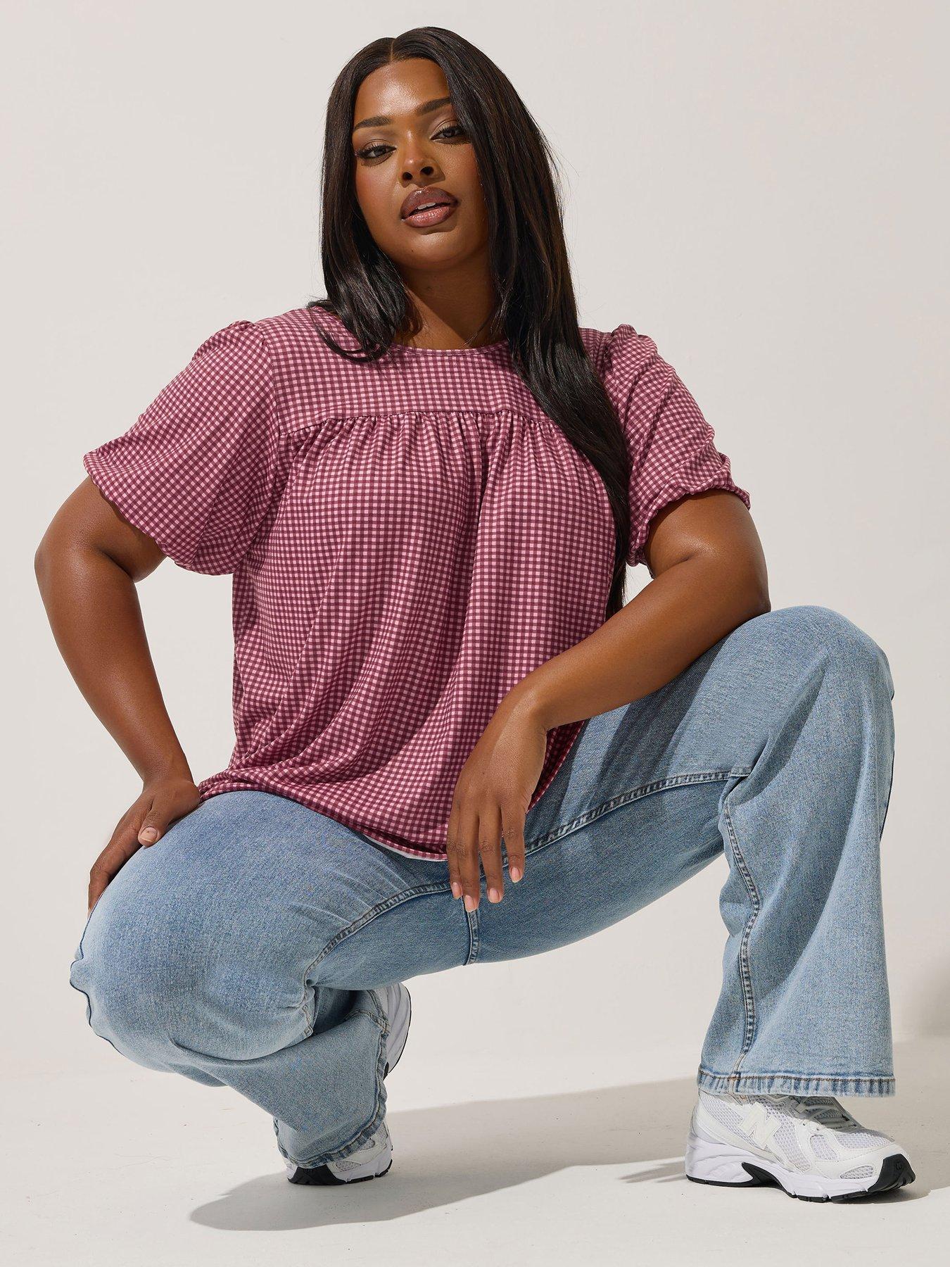 undefined Curve Bow Back Gingham Top