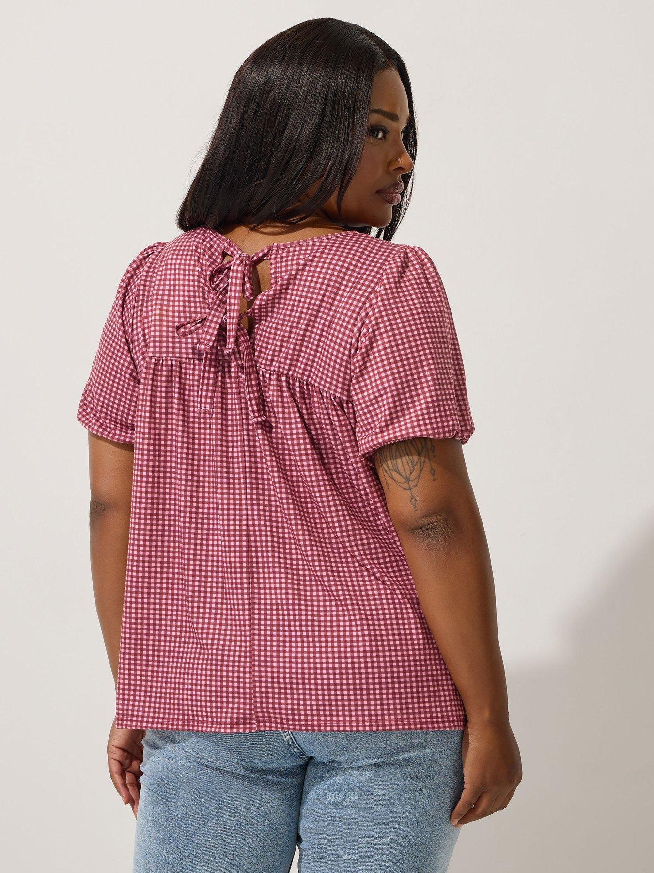 Image 2 of 4 of Yours Curve Bow Back Gingham Top - Red
