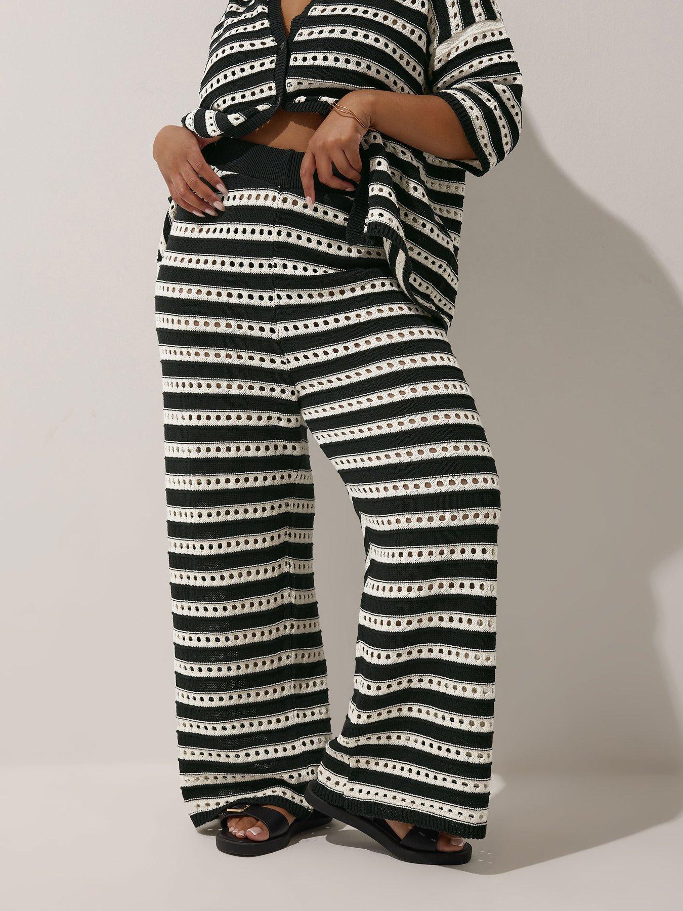 undefined Curve Wide Leg Knitted Trouser - Black