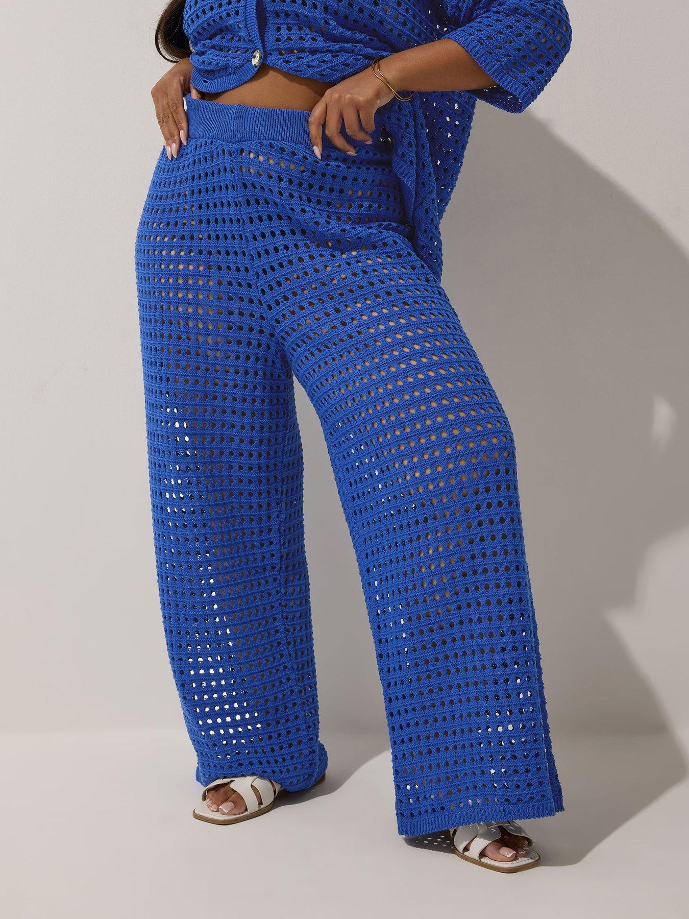 undefined Curve Wide Leg Crochet Trouser - Blue