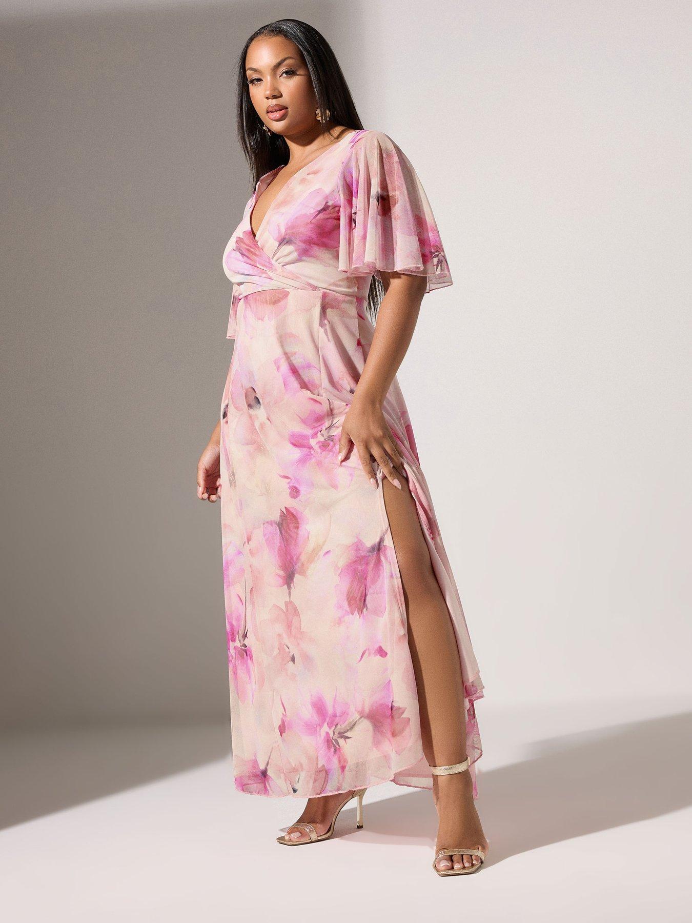 undefined Curve Floral Wrap Mesh Maxi Dress