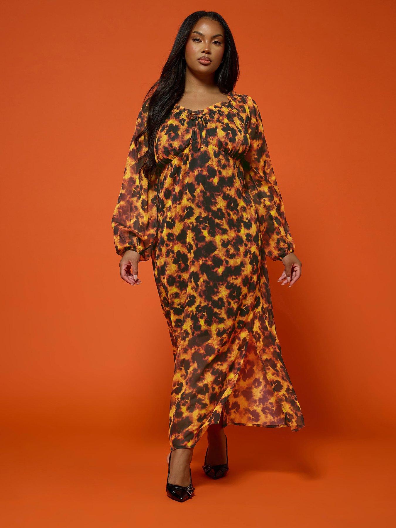 undefined Curve Tortoise Shell Ruffle Dress
