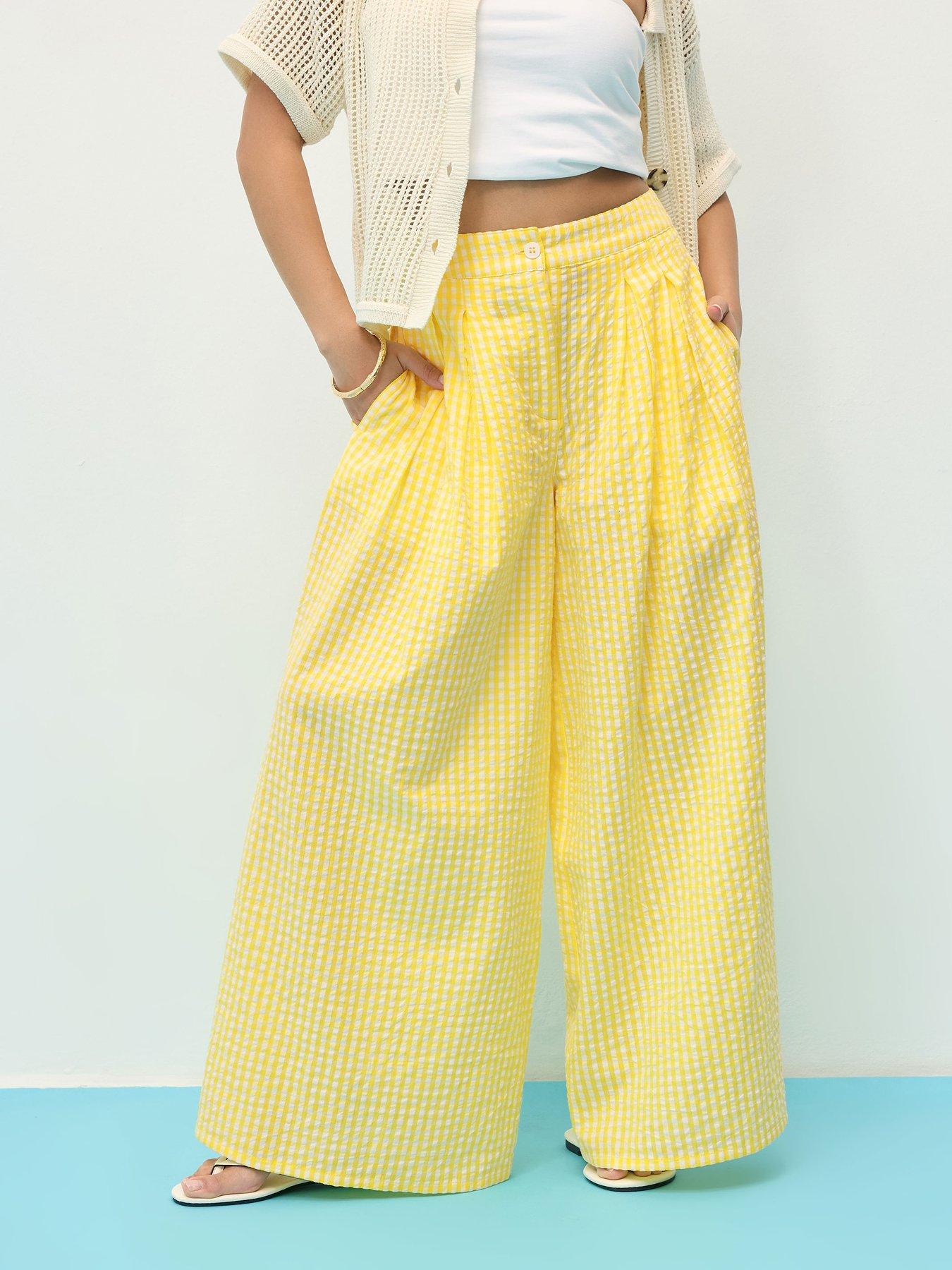 undefined Petite Gingham Palazzo Trouser - Yellow