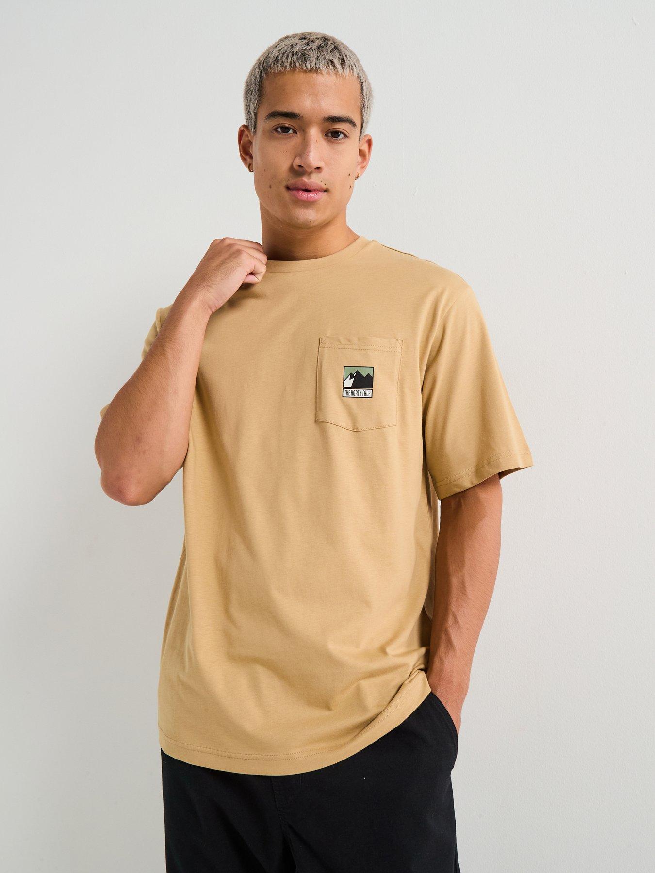 The North Face Mens Mountain Logo Relaxed Pocket Tee, Khaki, Size L, Men