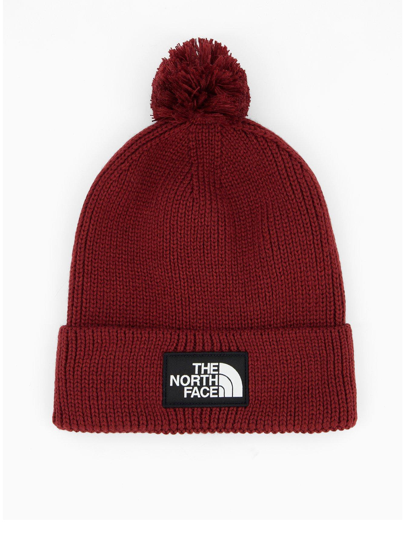 Image 1 of 4 of The North Face Unisex Logo Box Pom Beanie - Dark Red
