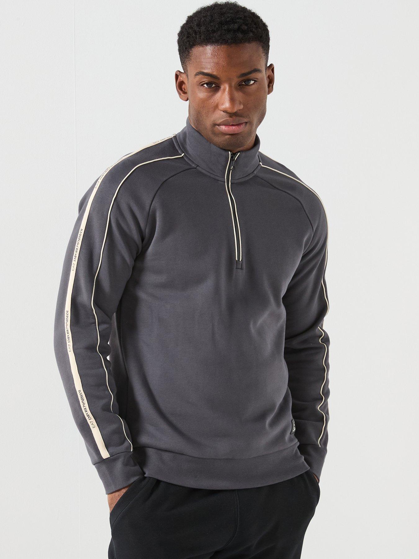 EA7 Emporio Armani Train Logo Series Tape Shoulder 1/4 Zip Sweatshirt - Grey