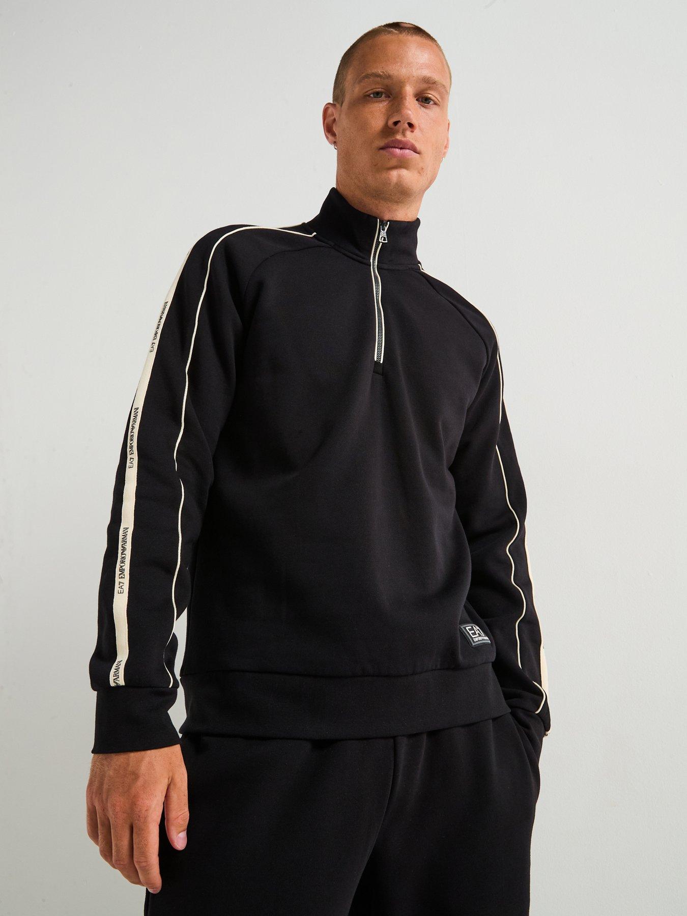 EA7 Emporio Armani Train Logo Series Tape Shoulder 1/4 Zip Sweatshirt - Black