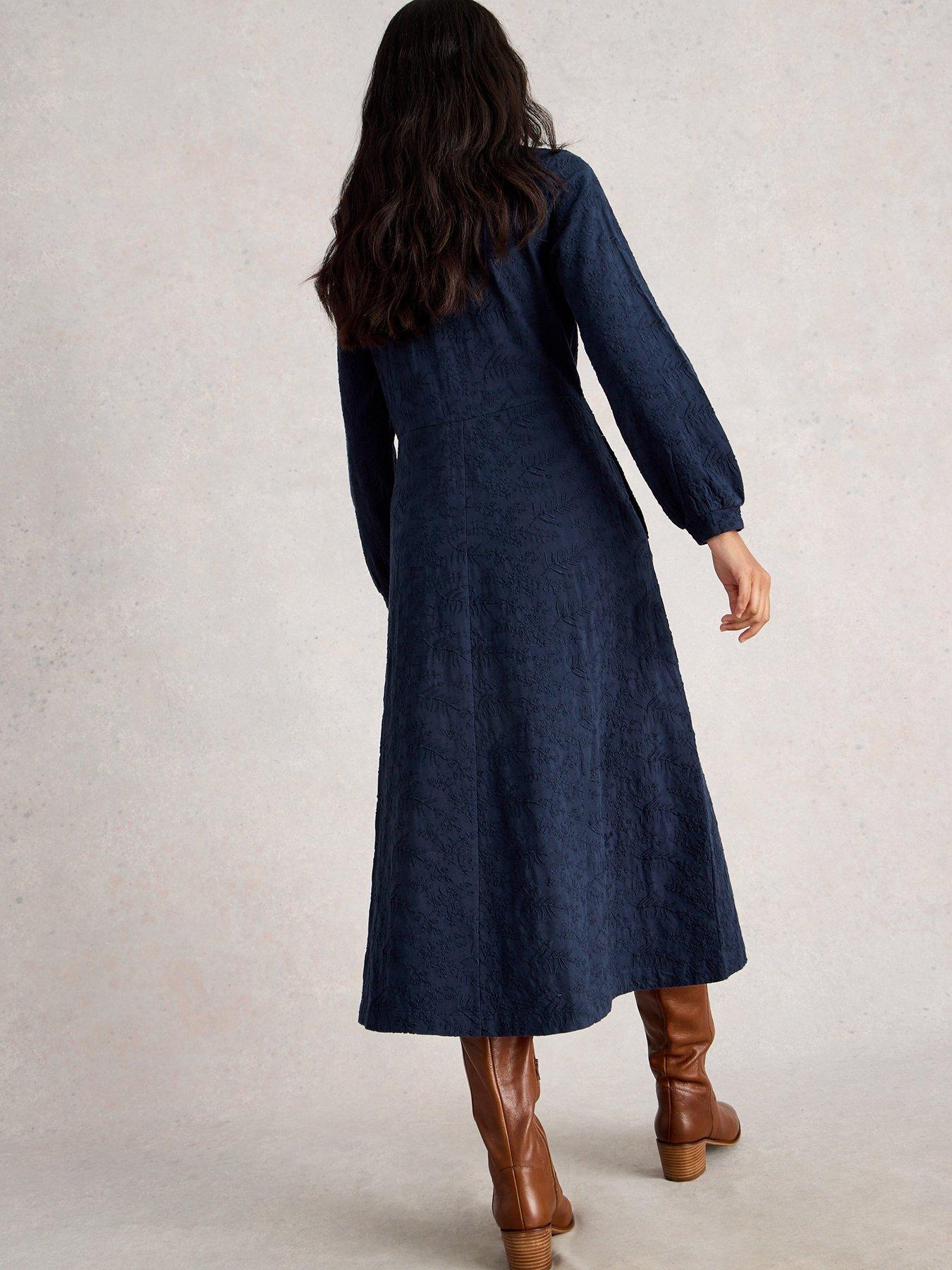 Image 2 of 6 of White Stuff Megan Embroidered Jersey Dress - Navy