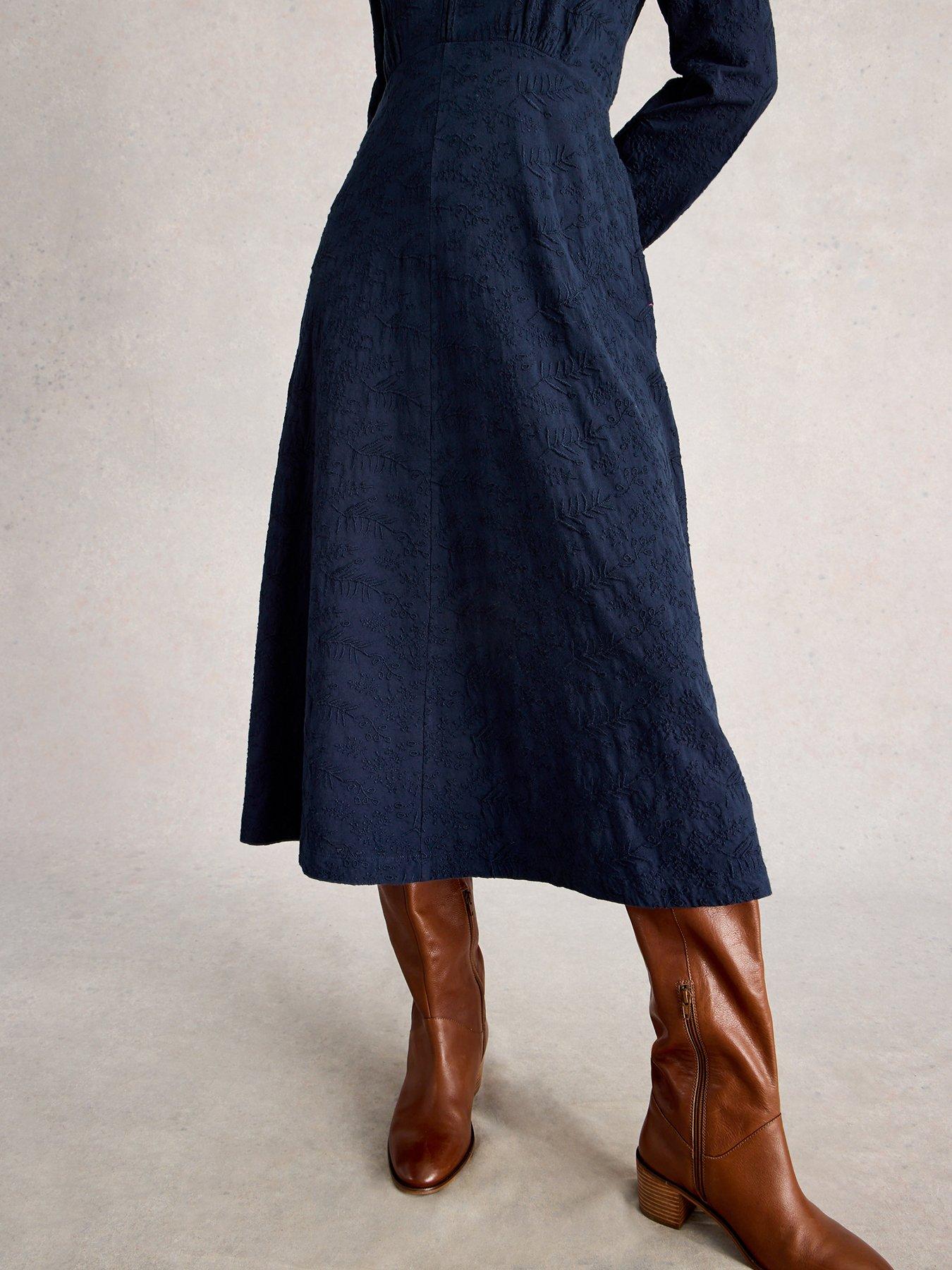 Image 4 of 6 of White Stuff Megan Embroidered Jersey Dress - Navy