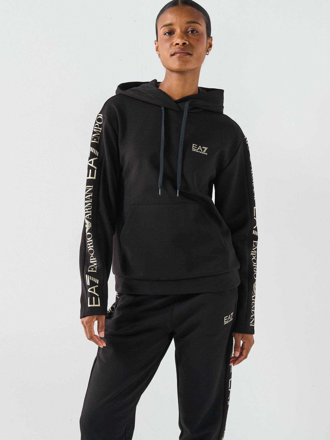 EA7 Emporio Armani Overhead Hoodie Tracksuit - Black | Very