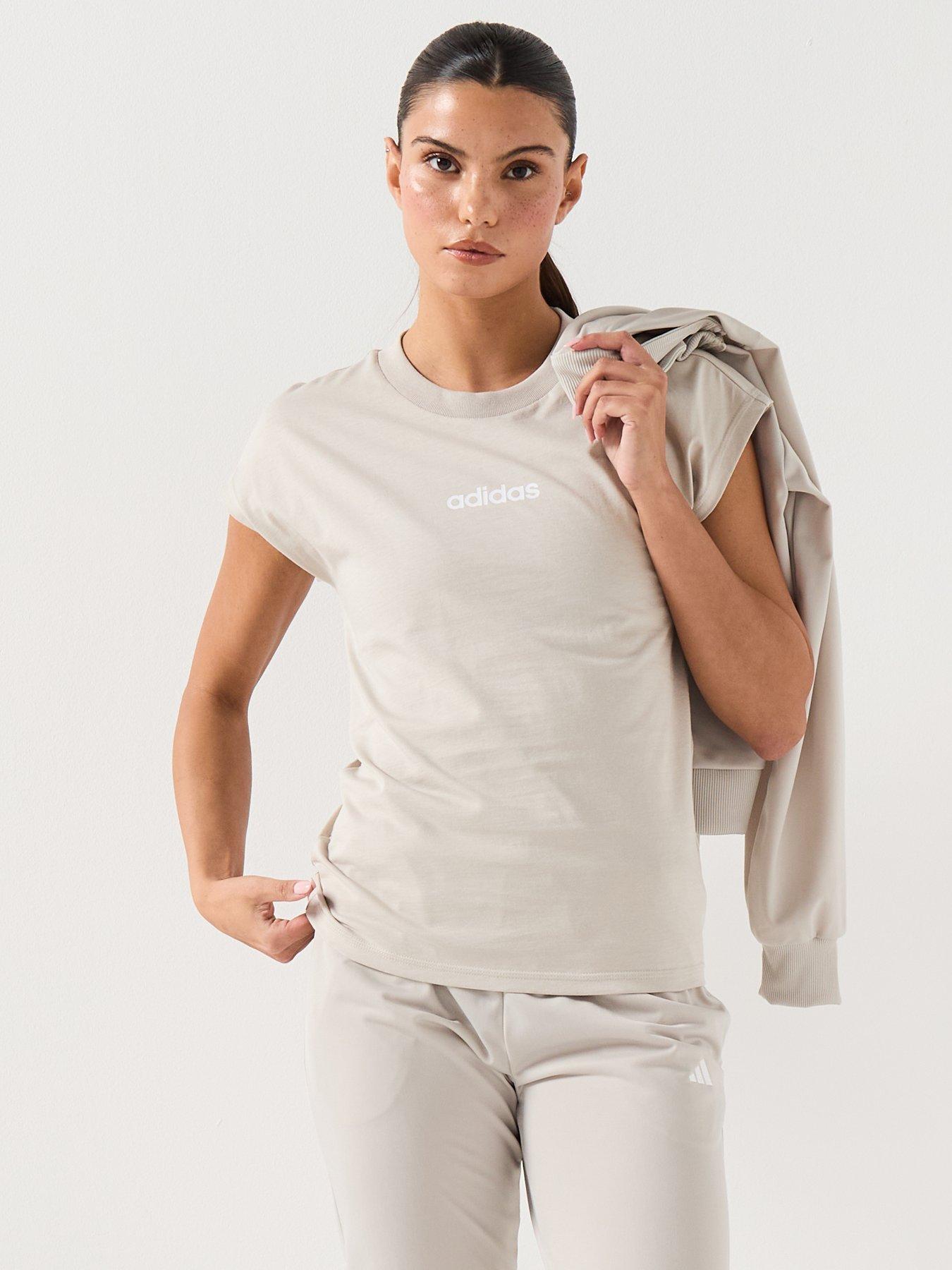 adidas Sportswear Womens Essentials Linear Cotton T-Shirt, Beige, Size Xs, Women