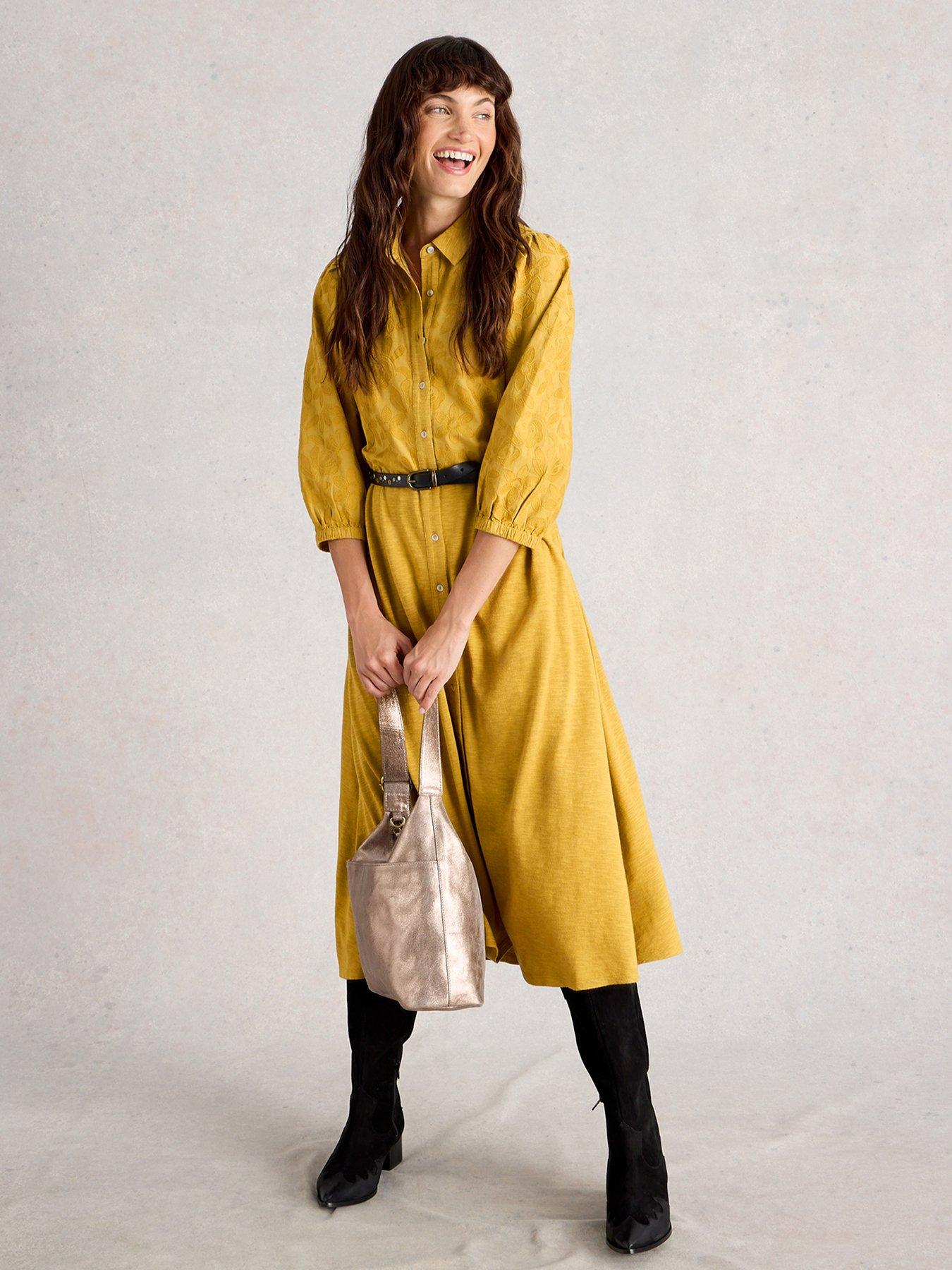 undefined Rua Embroidered Jersey Dress - Yellow