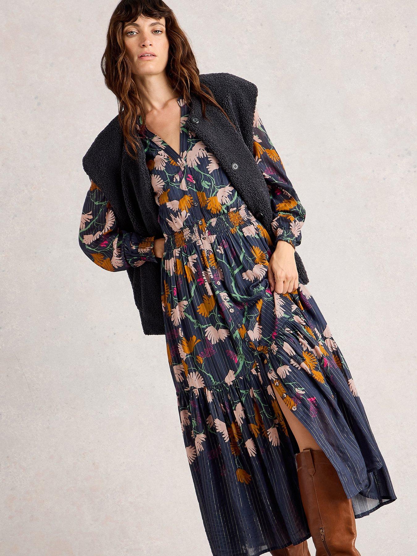 White Stuff Yuki Metallic Midi Dress - Navy