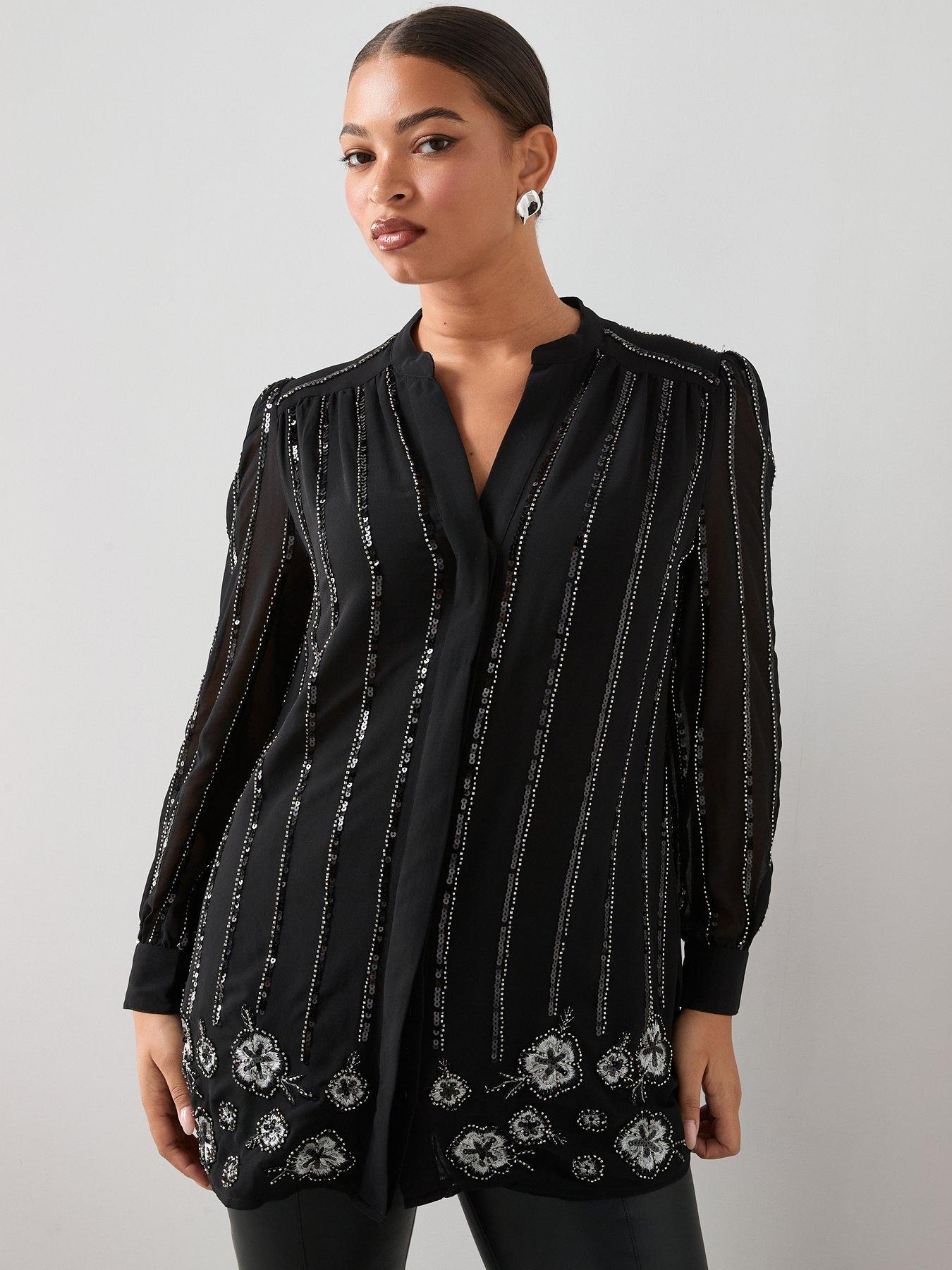 Image 1 of 6 of The Very Collection Curve Embellished Longline Blouse