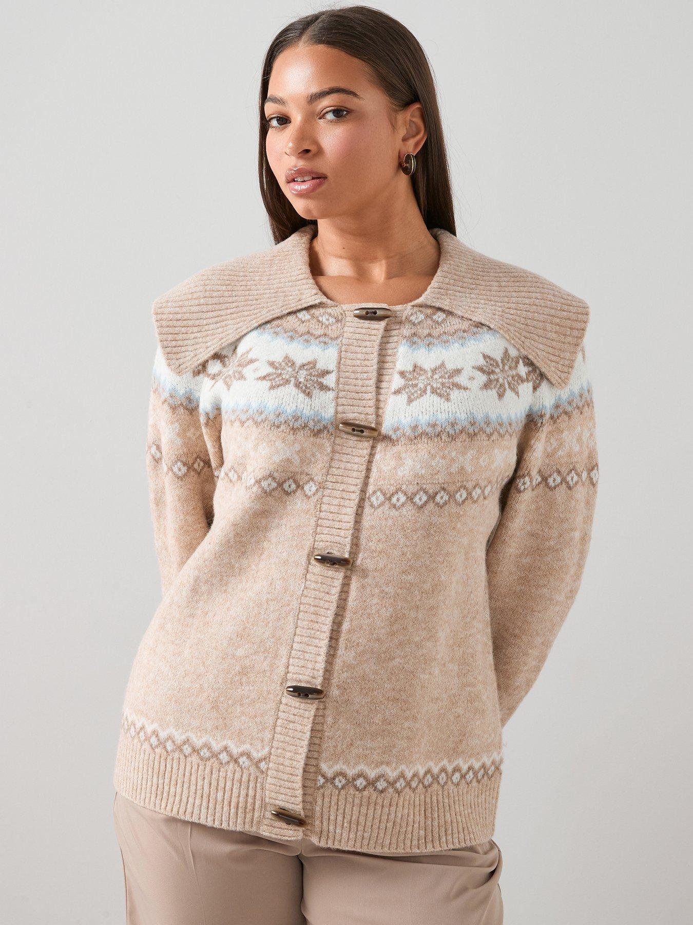 The Very Collection Curve Fairisle Toggle Cardigan - Beige