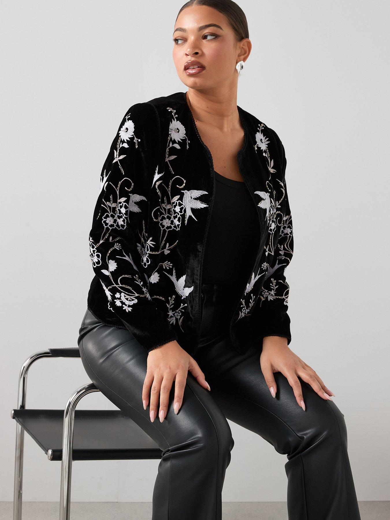 The Very Collection Curve Embroidered Velvet Jacket - Black