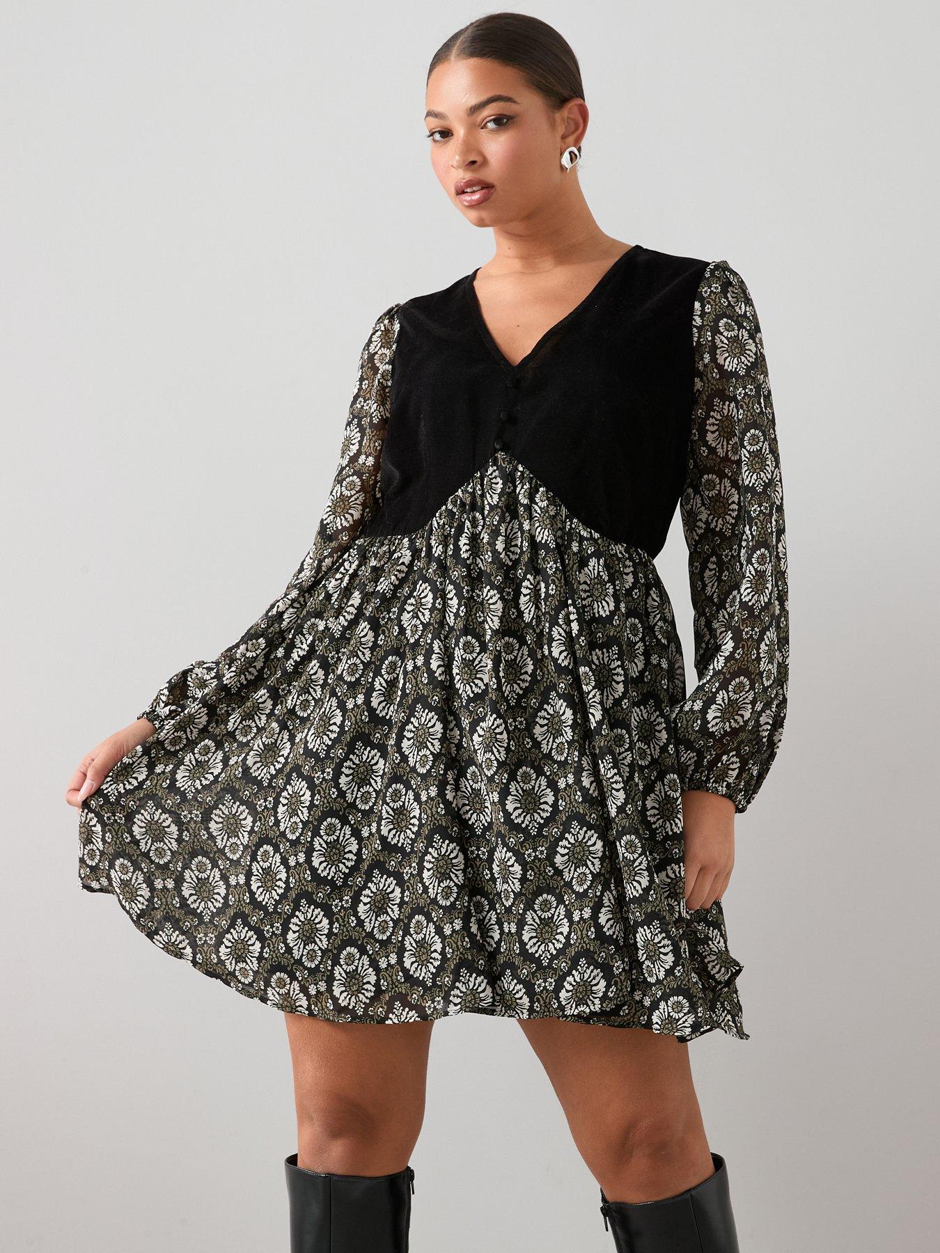 Image 1 of 6 of The Very Collection Curve 2 In 1 Waistcoat Mini Dress - Print