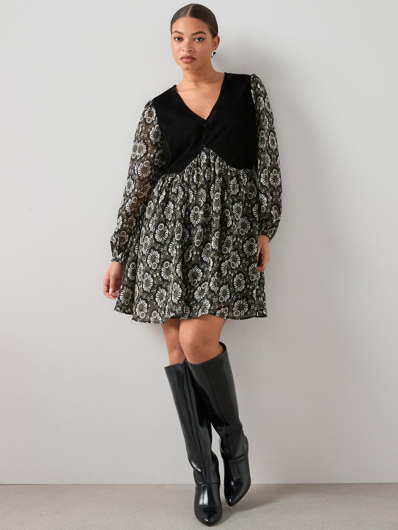 Image 3 of 6 of The Very Collection Curve 2 In 1 Waistcoat Mini Dress - Print