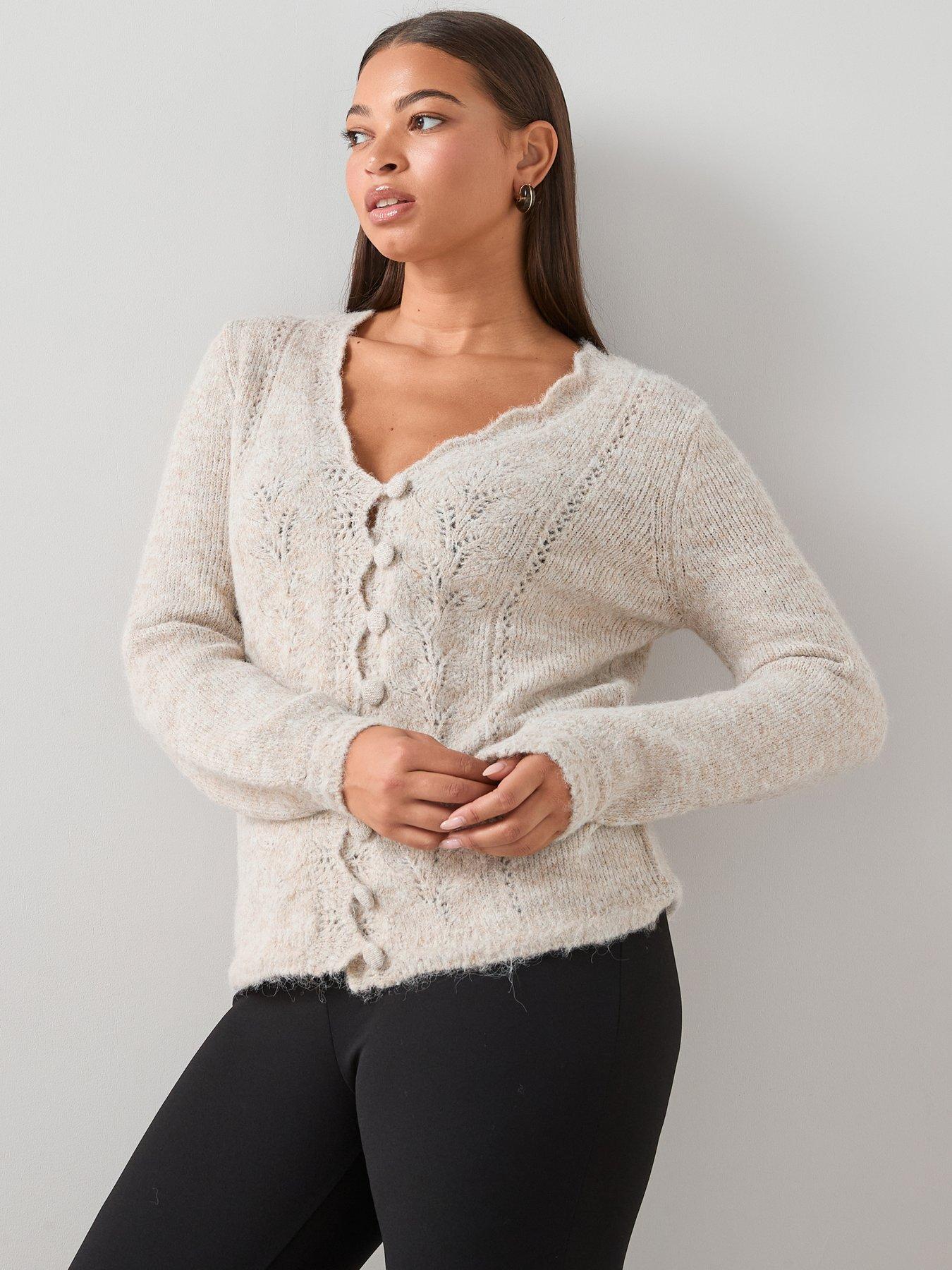 The Very Collection Curve Pointelle Knitted Cardigan - Beige