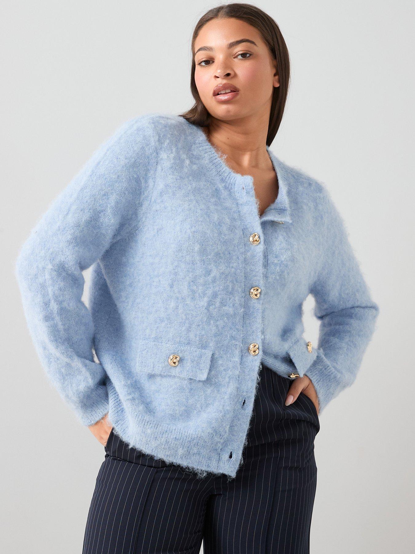 The Very Collection Curve Fluffy Cardigan - Light Blue