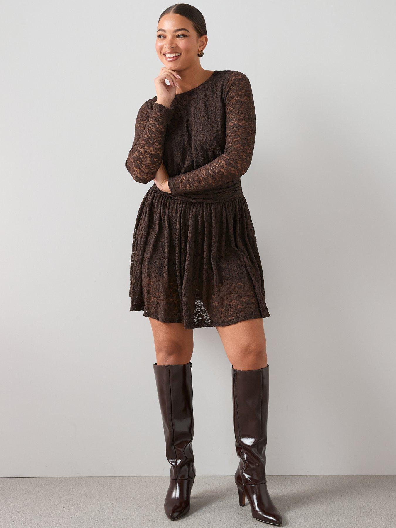 The Very Collection Curve Lace Ruched Mini Dress | Very