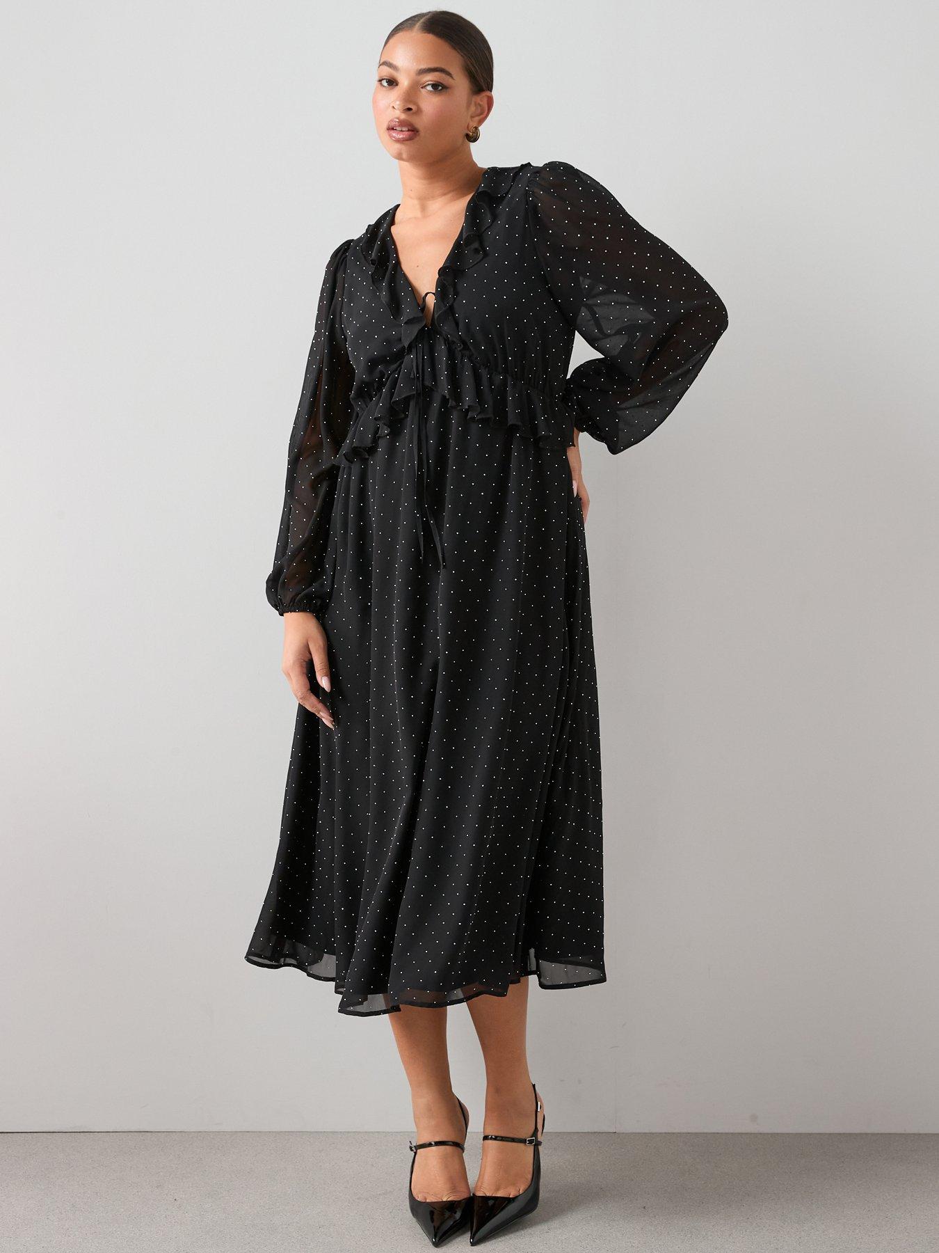 The Very Collection Curve Rhinestone Ruffle Midi Dress