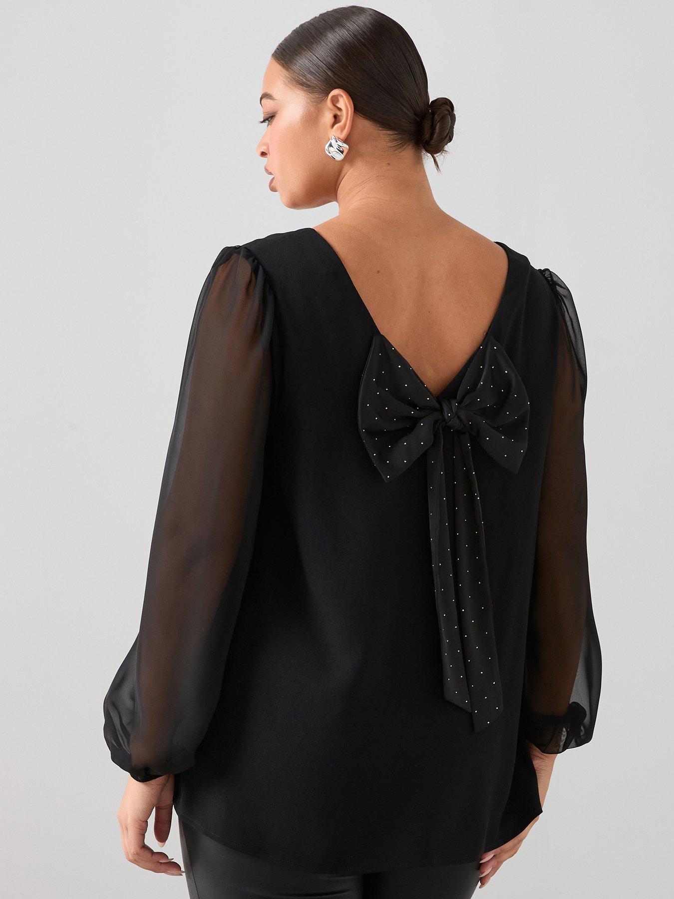 The Very Collection Curve Bow Back Top - Black