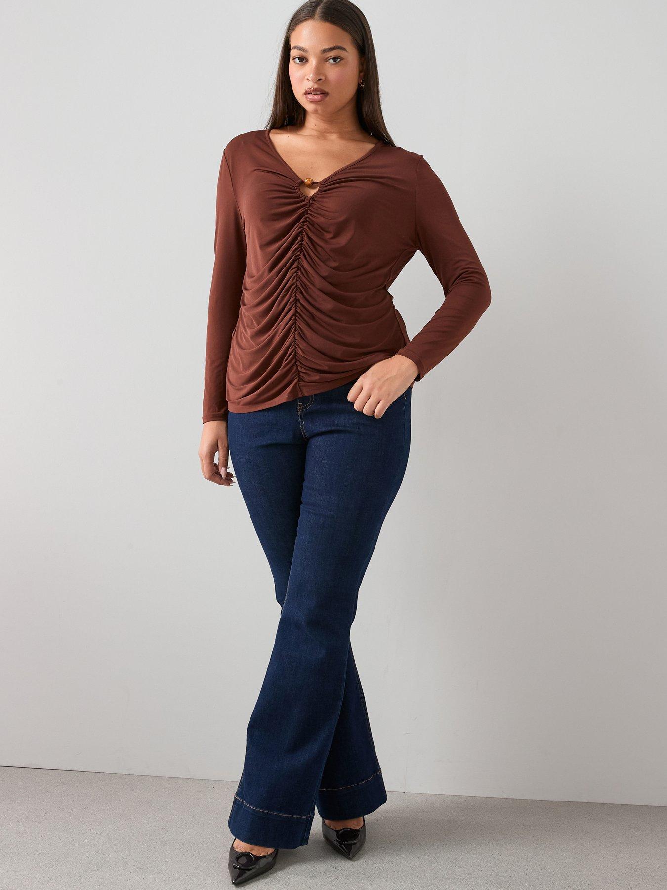 The Very Collection Curve Trim Detail Ruched Top - Brown