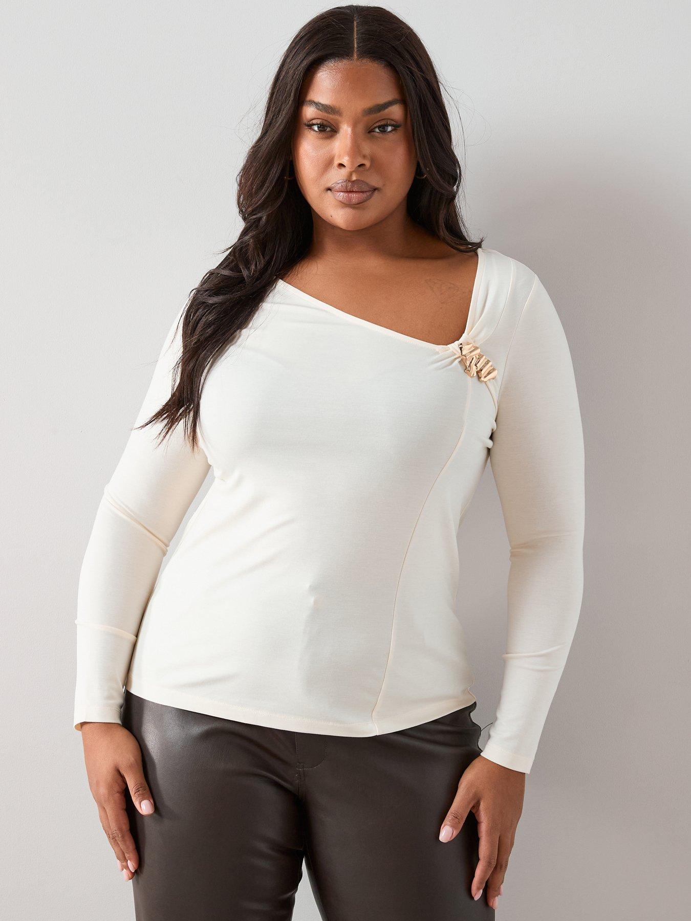The Very Collection Curve Gold Trim Asymmetric Neck Top | Very
