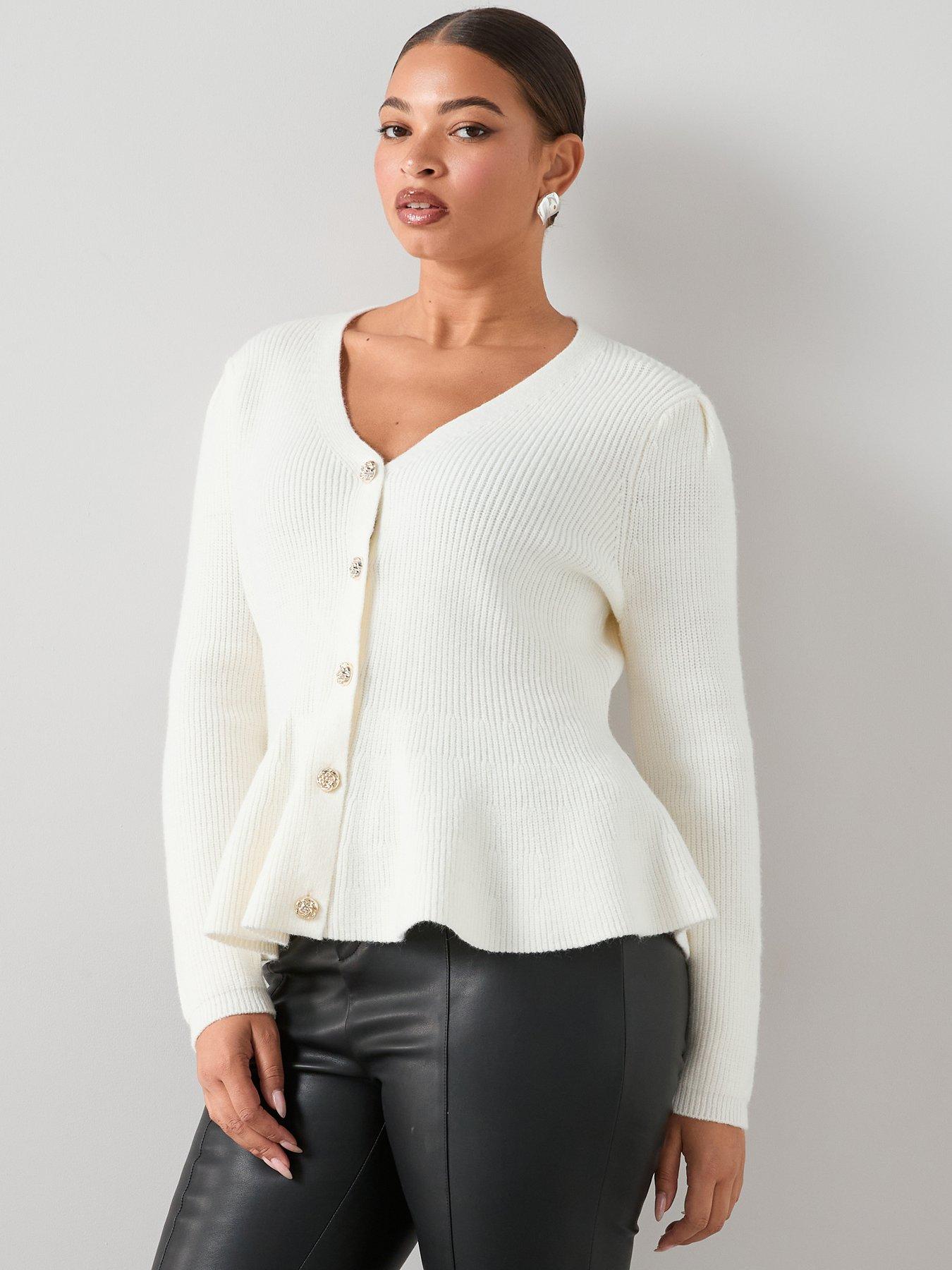 The Very Collection Curve Button Through Peplum Cardigan - Ivory