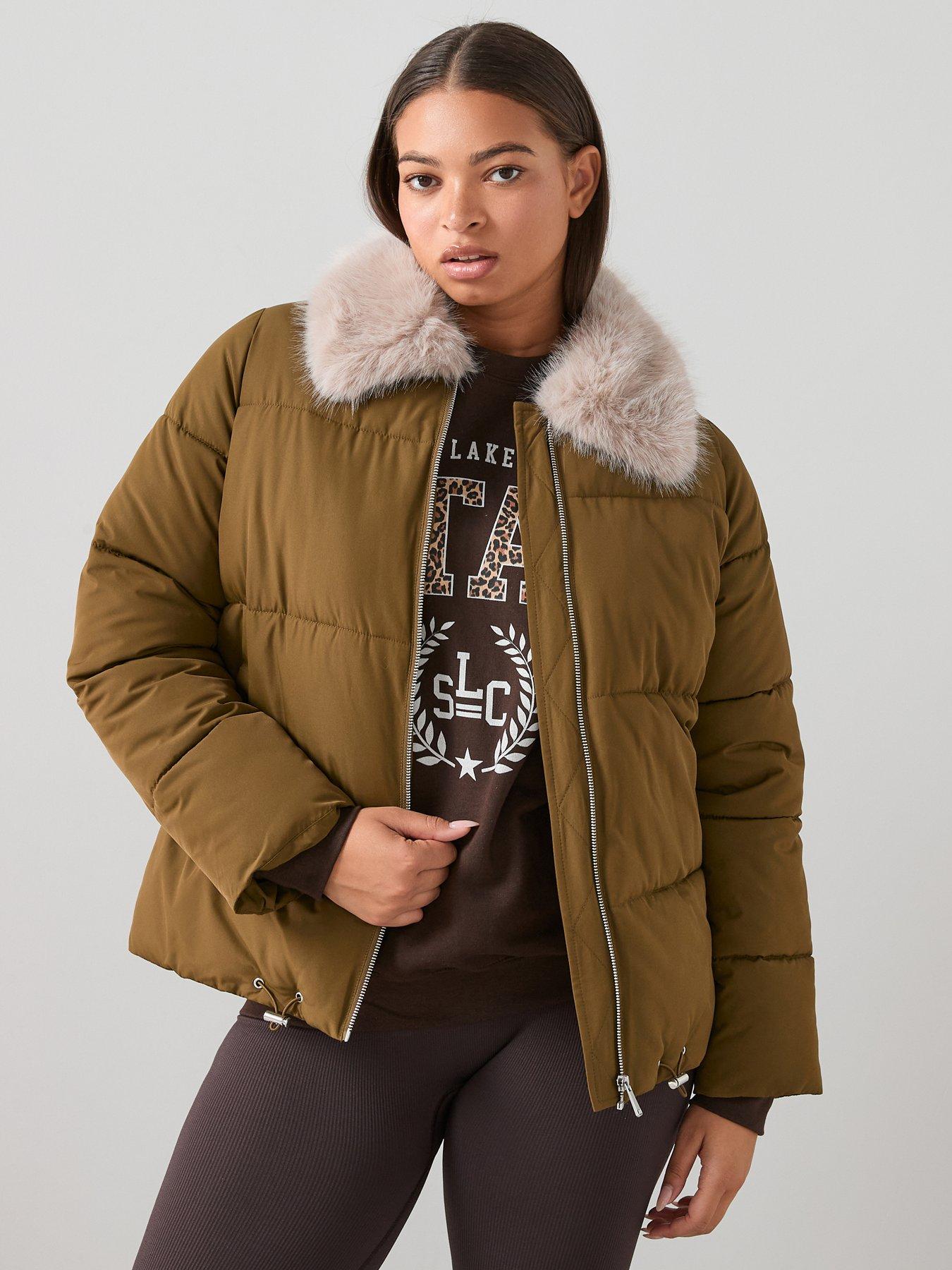 The Very Collection Curve Fur Collar Padded Coat