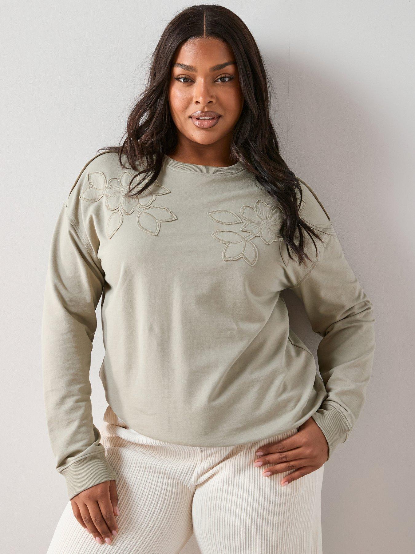 The Very Collection Curve Floral Applique Sweatshirt - Green