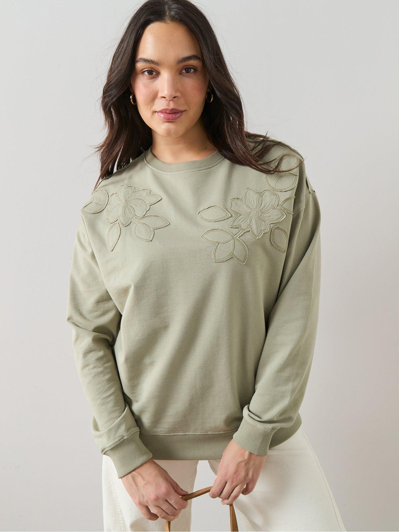 The Very Collection Curve Floral Applique Sweatshirt - Green